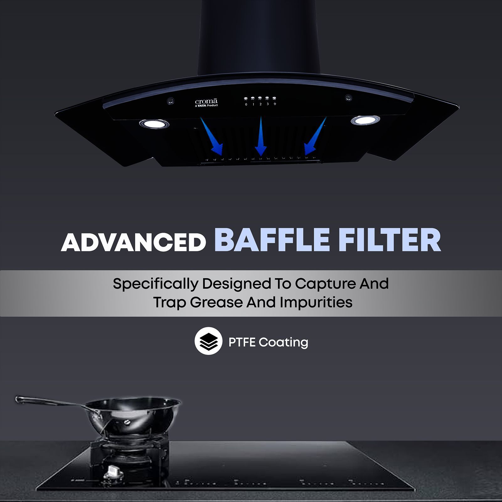 Croma Advencio 90cm 1300m3/hr Ducted Wall Mounted Chimney with Push Button Control (Black)_7