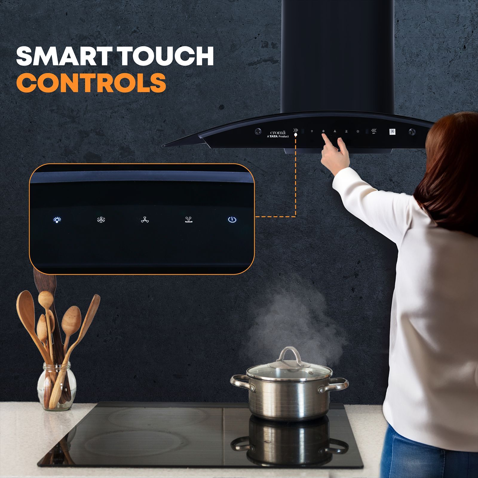 Croma 90cm 1300m3/hr Ducted Auto Clean Wall Mounted Chimney with Touch & Gesture Control (Black)_6