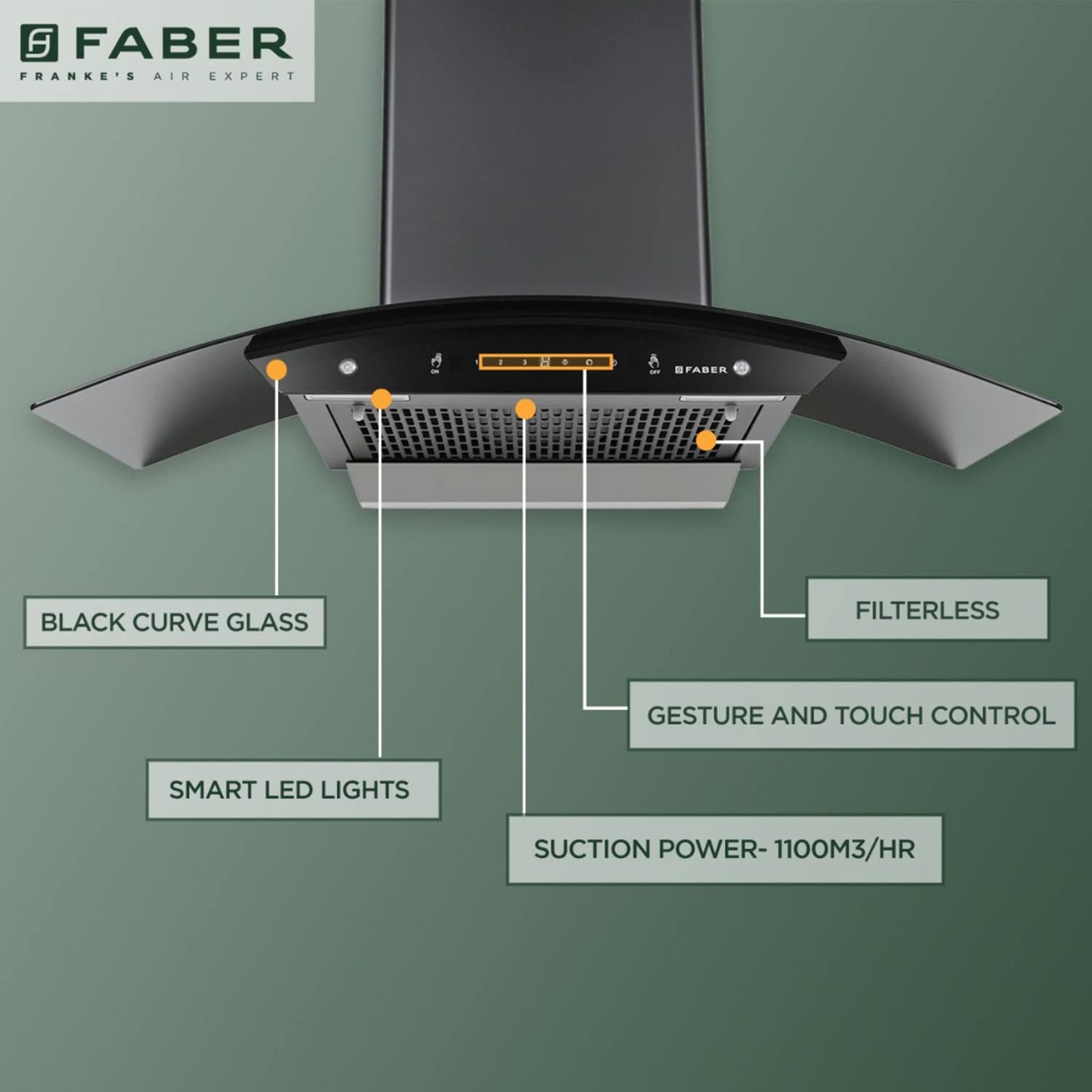 FABER Zest HC SC FL BK 90cm 1100m3/hr Ducted Auto Clean Wall Mounted Chimney with Touch Control (Black) FABER Zest HC SC FL BK 90cm 1100m3/hr Ducted Auto Clean Wall Mounted Chimney with Touch Control (Black)_9