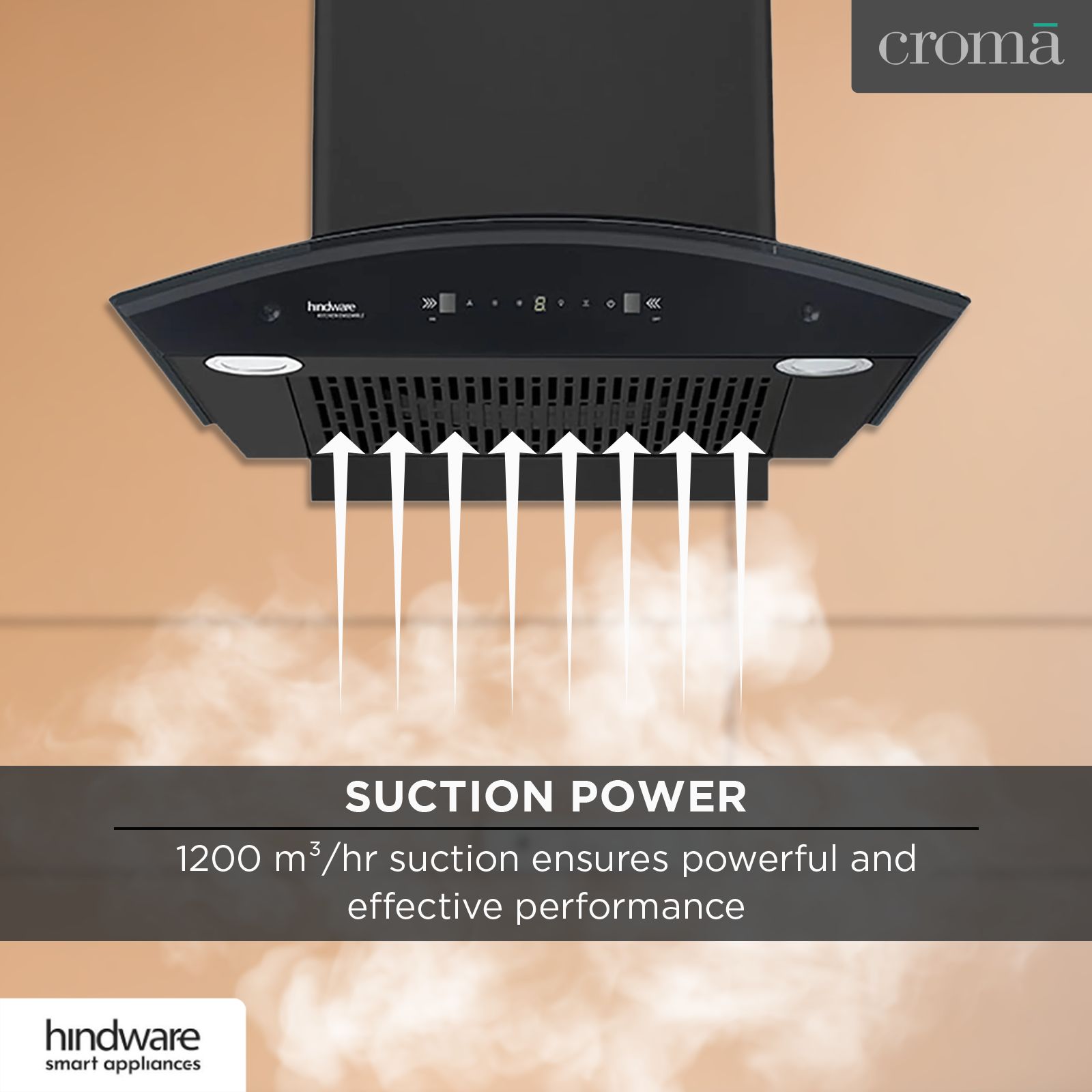 Hindware Chromia 60cm 1200m3/hr Ducted Auto Clean Wall Mounted Chimney with Touch Control (Black)_9