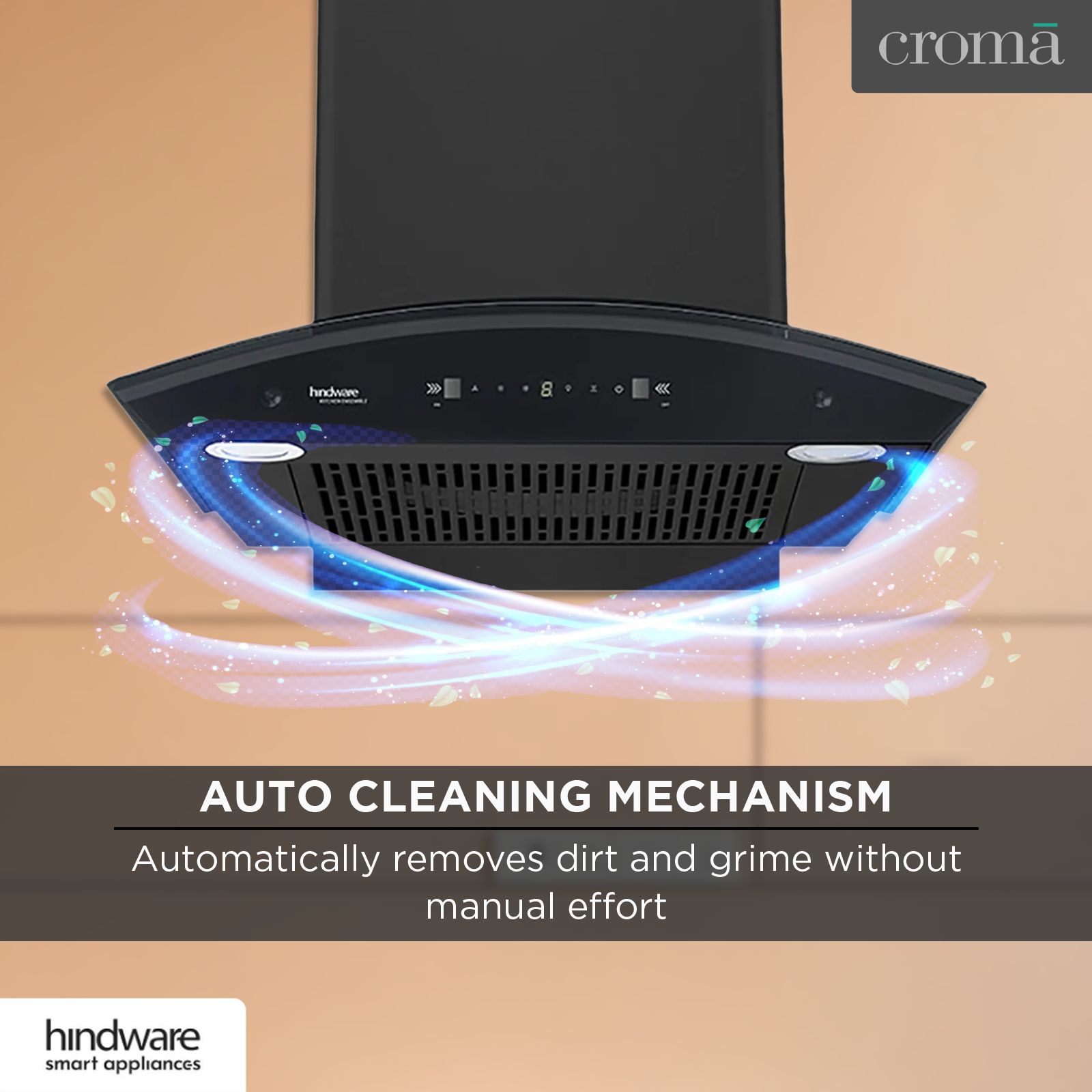 Hindware Chromia 60cm 1200m3/hr Ducted Auto Clean Wall Mounted Chimney with Touch Control (Black)_13