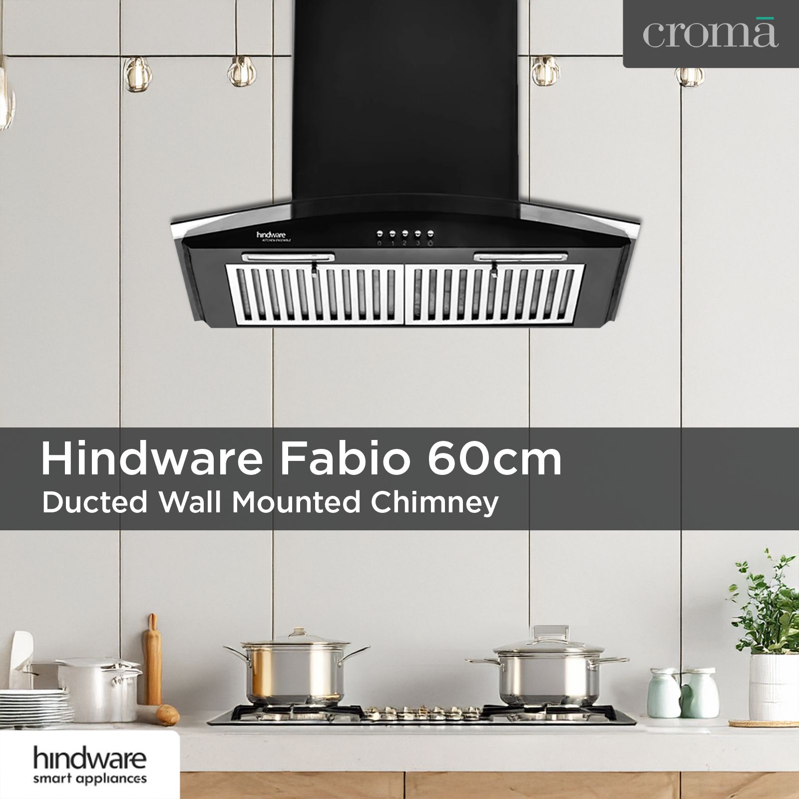 Hindware Fabio 60cm 1100m3/hr Ducted Wall Mounted Chimney with Push Button Control (Black)_6
