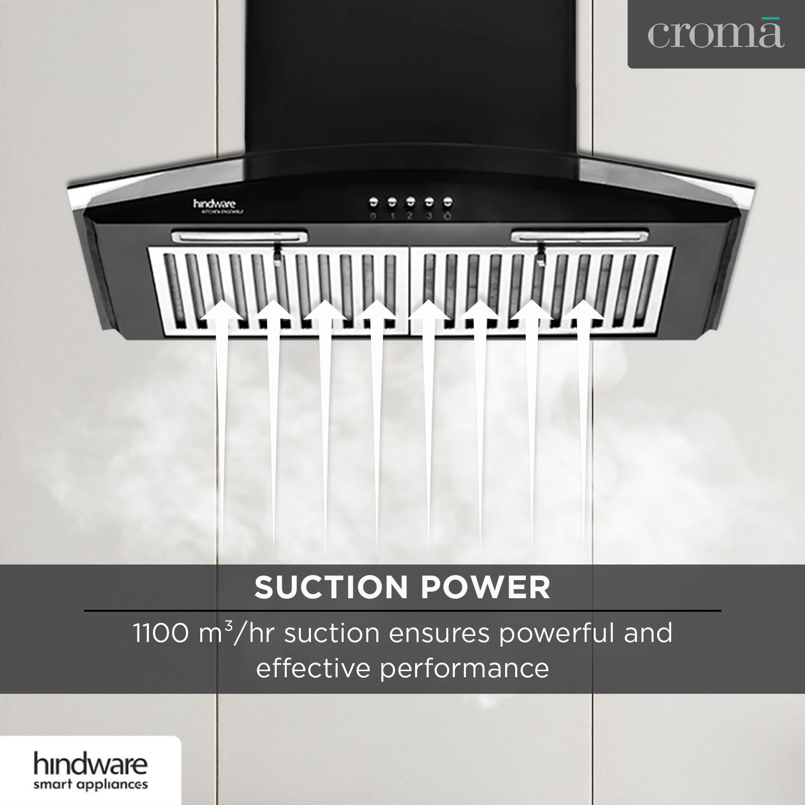Hindware Fabio 60cm 1100m3/hr Ducted Wall Mounted Chimney with Push Button Control (Black)_7
