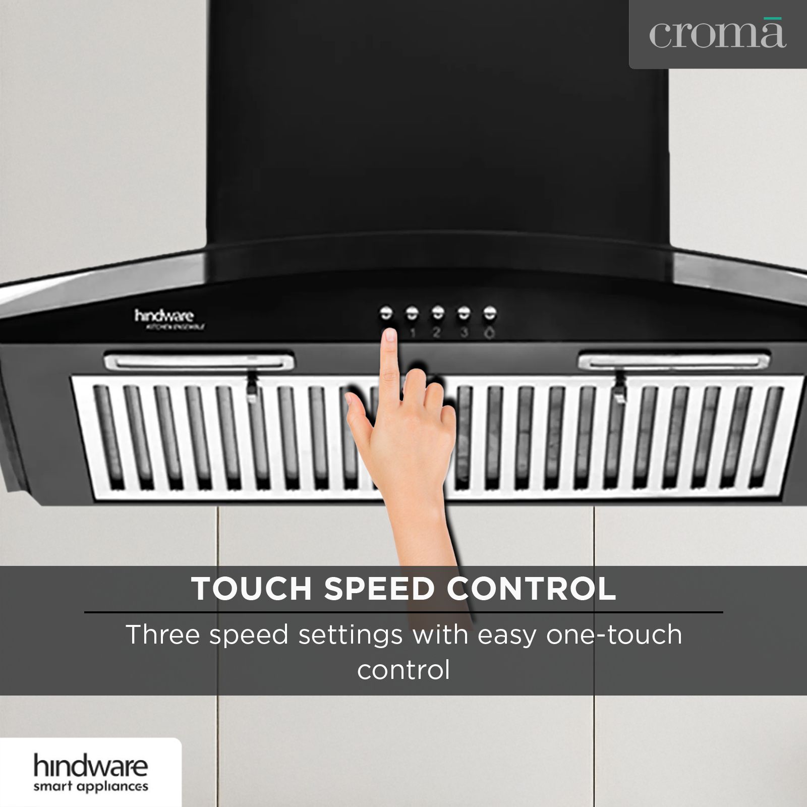 Hindware Fabio 60cm 1100m3/hr Ducted Wall Mounted Chimney with Push Button Control (Black)_9