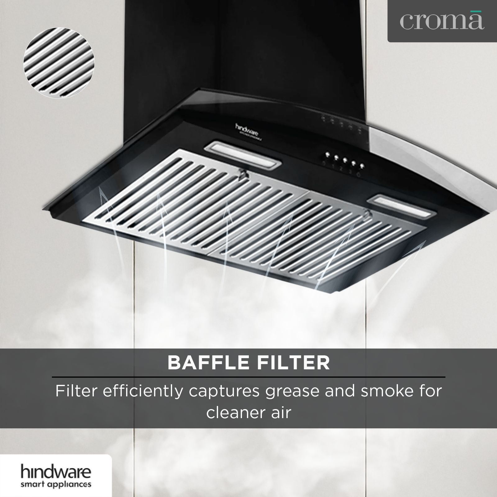 Hindware Fabio 60cm 1100m3/hr Ducted Wall Mounted Chimney with Push Button Control (Black)_10