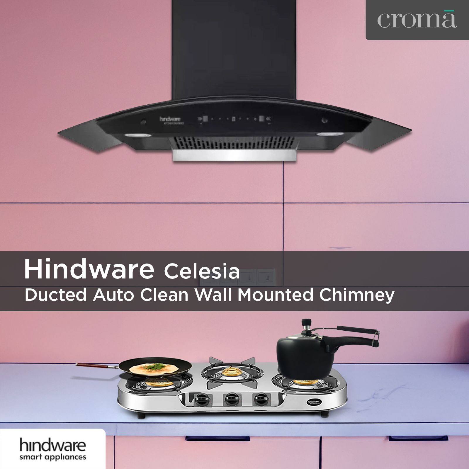 Hindware Celesia 90cm 1500m3/hr Ducted Auto Clean Wall Mounted Chimney with Touch Control (Black)_8