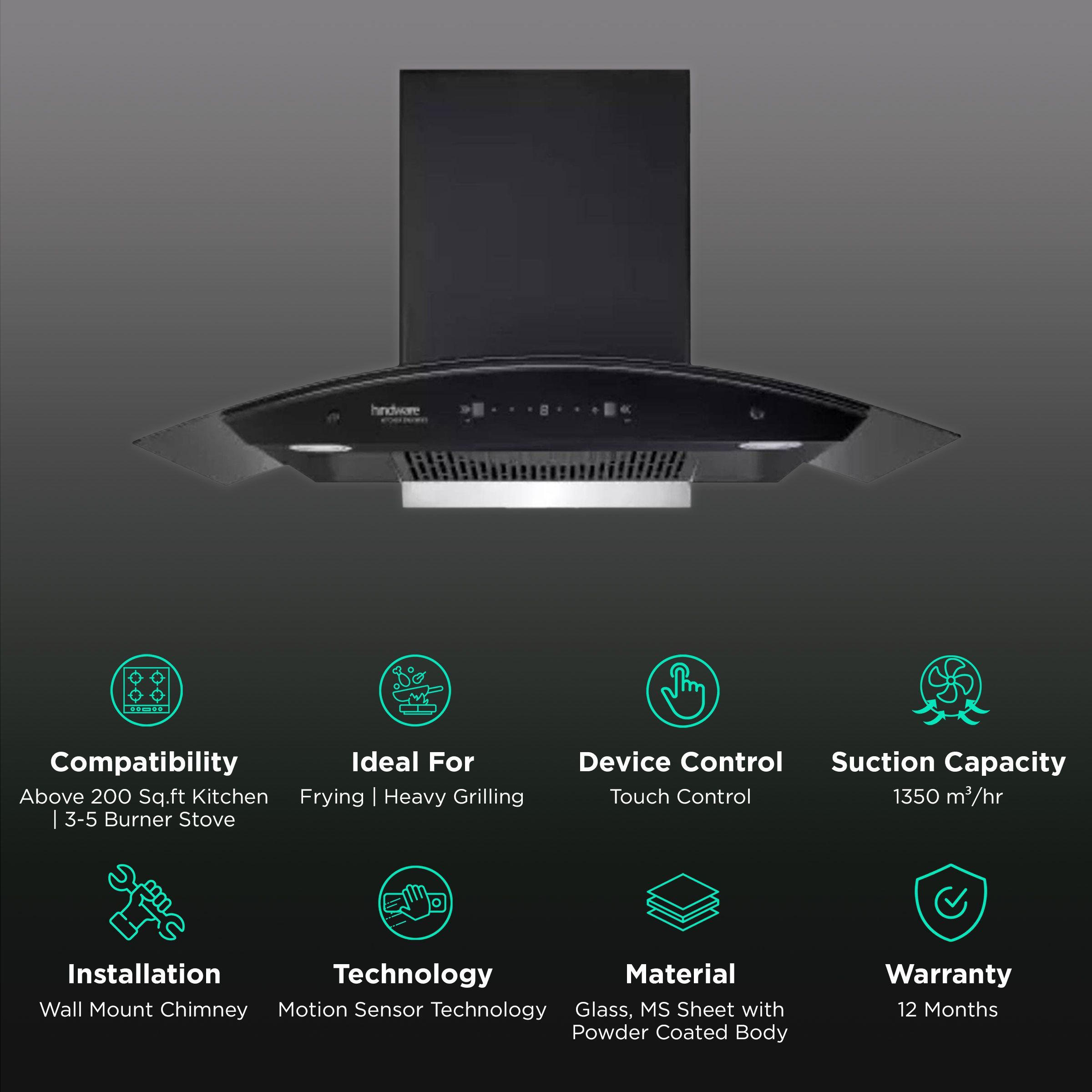 Hindware Celesia 90cm 1500m3/hr Ducted Auto Clean Wall Mounted Chimney with Touch Control (Black)_3