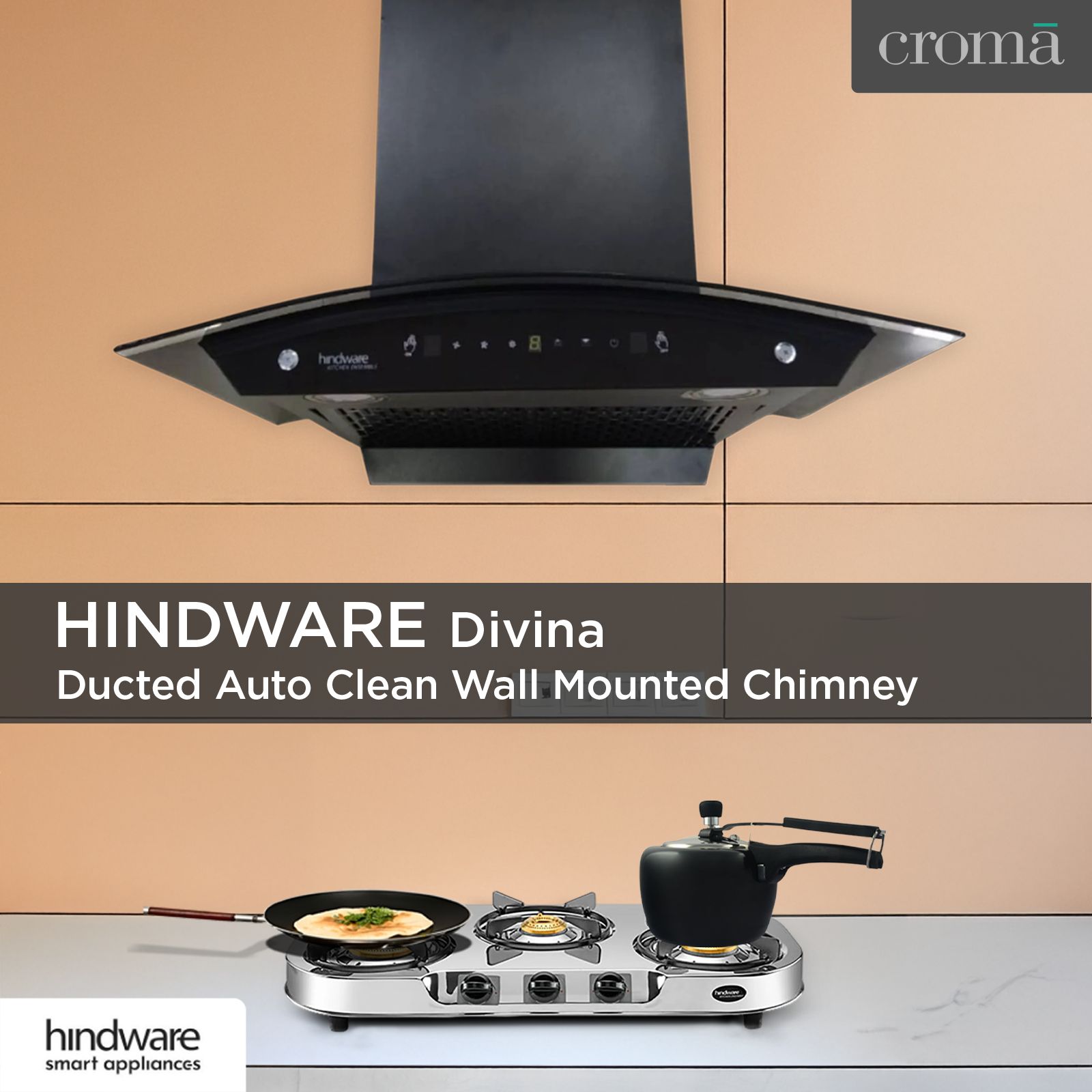 hindware Divina 60cm 1200m3/hr Ducted Auto Clean Wall Mounted Chimney with Motion Sensor (Black) hindware Divina 60cm 1200m3/hr Ducted Auto Clean Wall Mounted Chimney with Motion Sensor (Black)_10