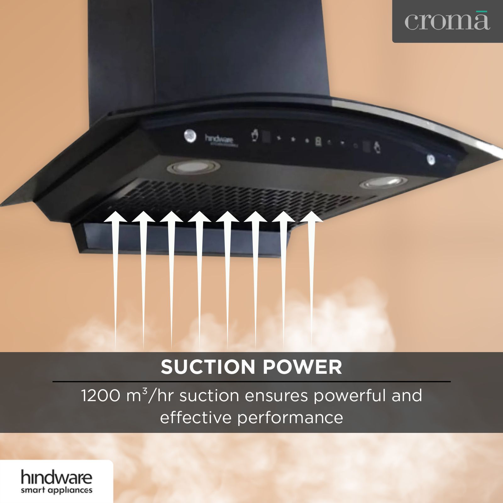hindware Divina 60cm 1200m3/hr Ducted Auto Clean Wall Mounted Chimney with Motion Sensor (Black) hindware Divina 60cm 1200m3/hr Ducted Auto Clean Wall Mounted Chimney with Motion Sensor (Black)_11