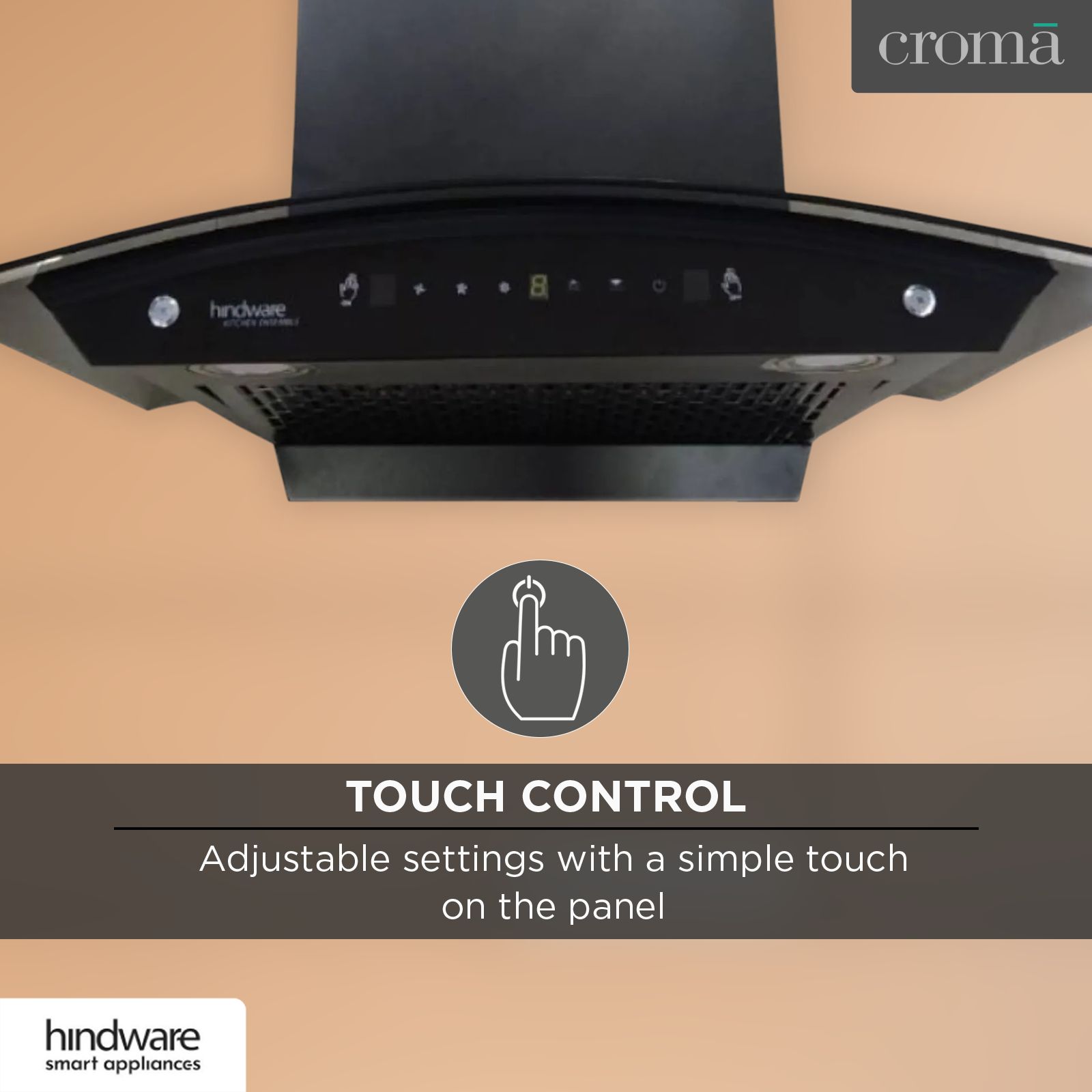 hindware Divina 60cm 1200m3/hr Ducted Auto Clean Wall Mounted Chimney with Motion Sensor (Black) hindware Divina 60cm 1200m3/hr Ducted Auto Clean Wall Mounted Chimney with Motion Sensor (Black)_13