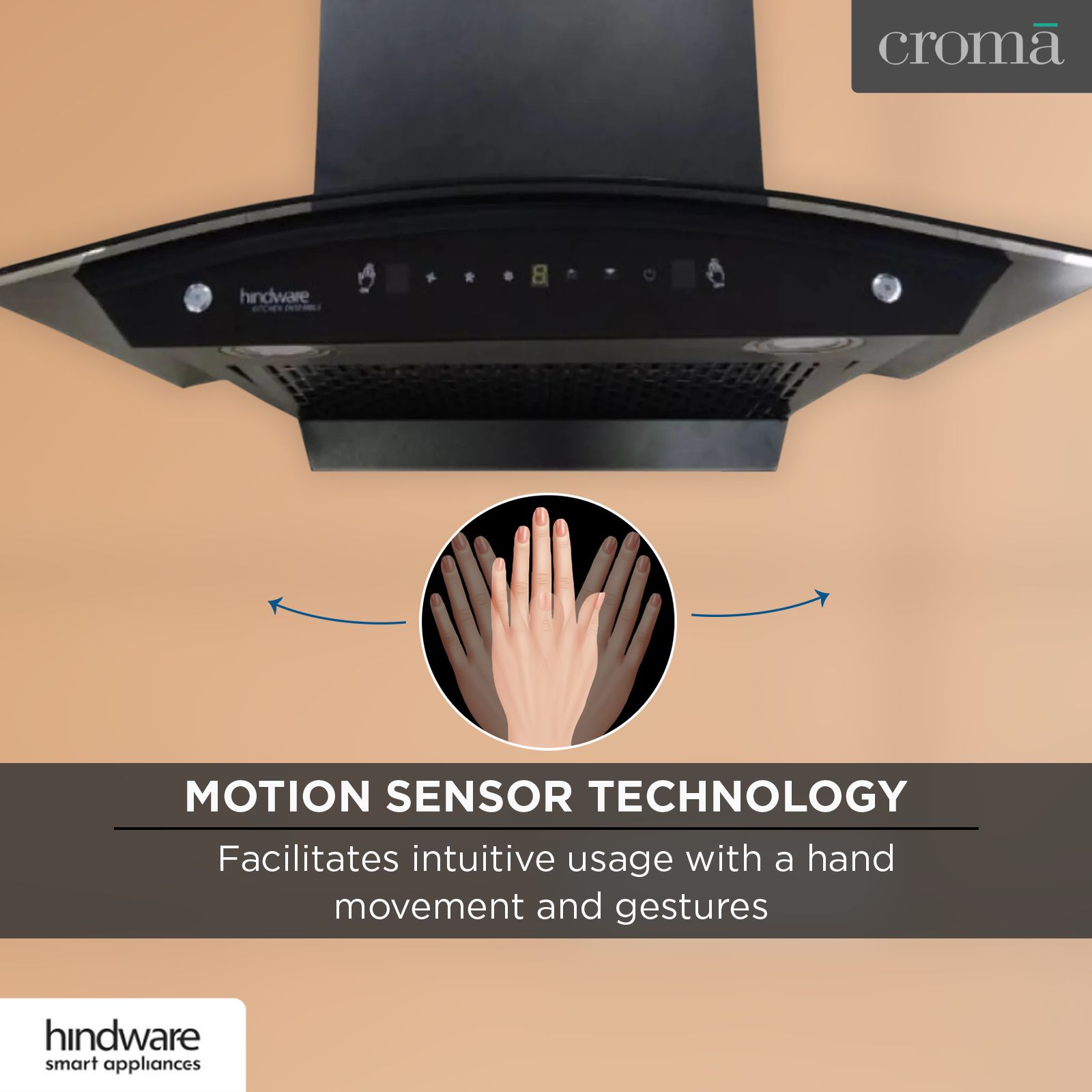 hindware Divina 60cm 1200m3/hr Ducted Auto Clean Wall Mounted Chimney with Motion Sensor (Black) hindware Divina 60cm 1200m3/hr Ducted Auto Clean Wall Mounted Chimney with Motion Sensor (Black)_14