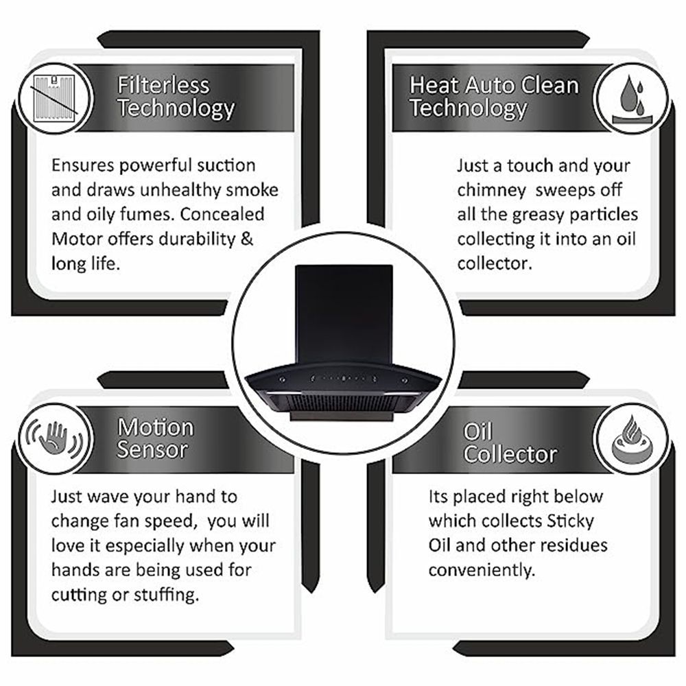 elica BLDC FLCG 600 HAC LTW MS NERO 60cm 1400m3/hr Ducted Auto Clean Wall Mounted Chimney with Touch Control Panel (Black)_5