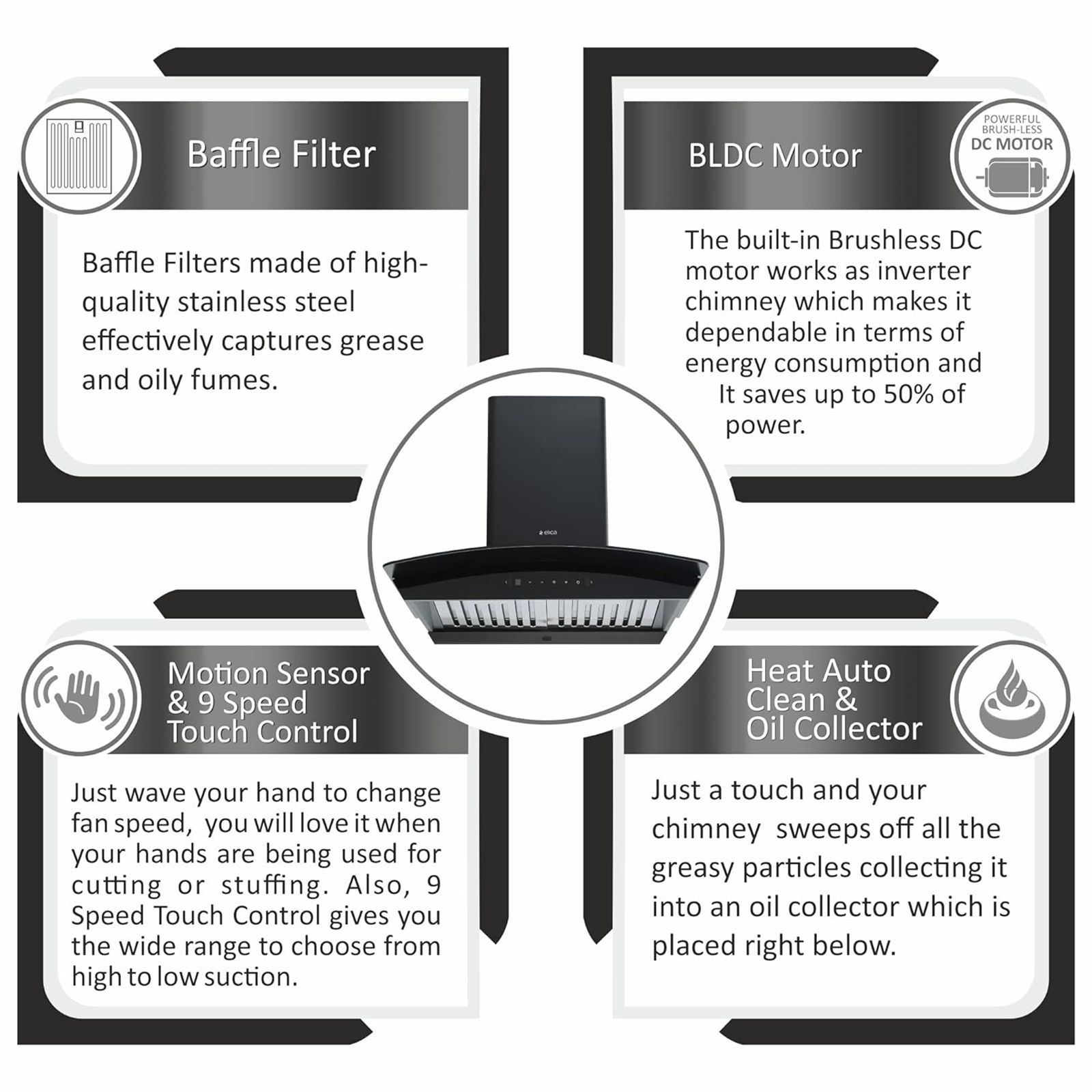 elica WDAT HAC 60 MS BLDC NERO 60cm 1425m3/hr Ducted Wall Mounted Chimney with Durable Design (Black)_4