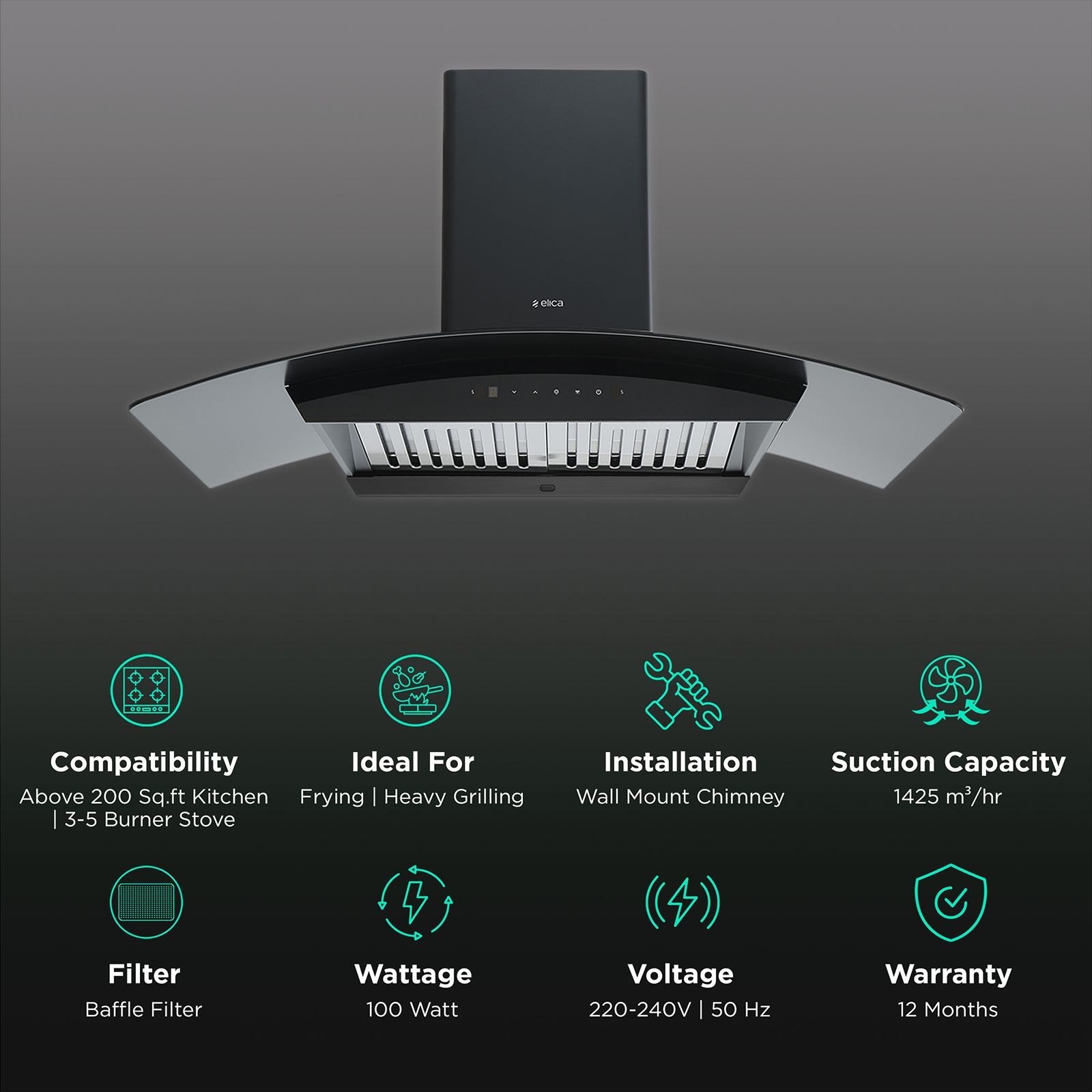 elica WDAT HAC 90 MS BLDC NERO 90cm 1425m3/hr Ducted Wall Mounted Chimney (Black)_3