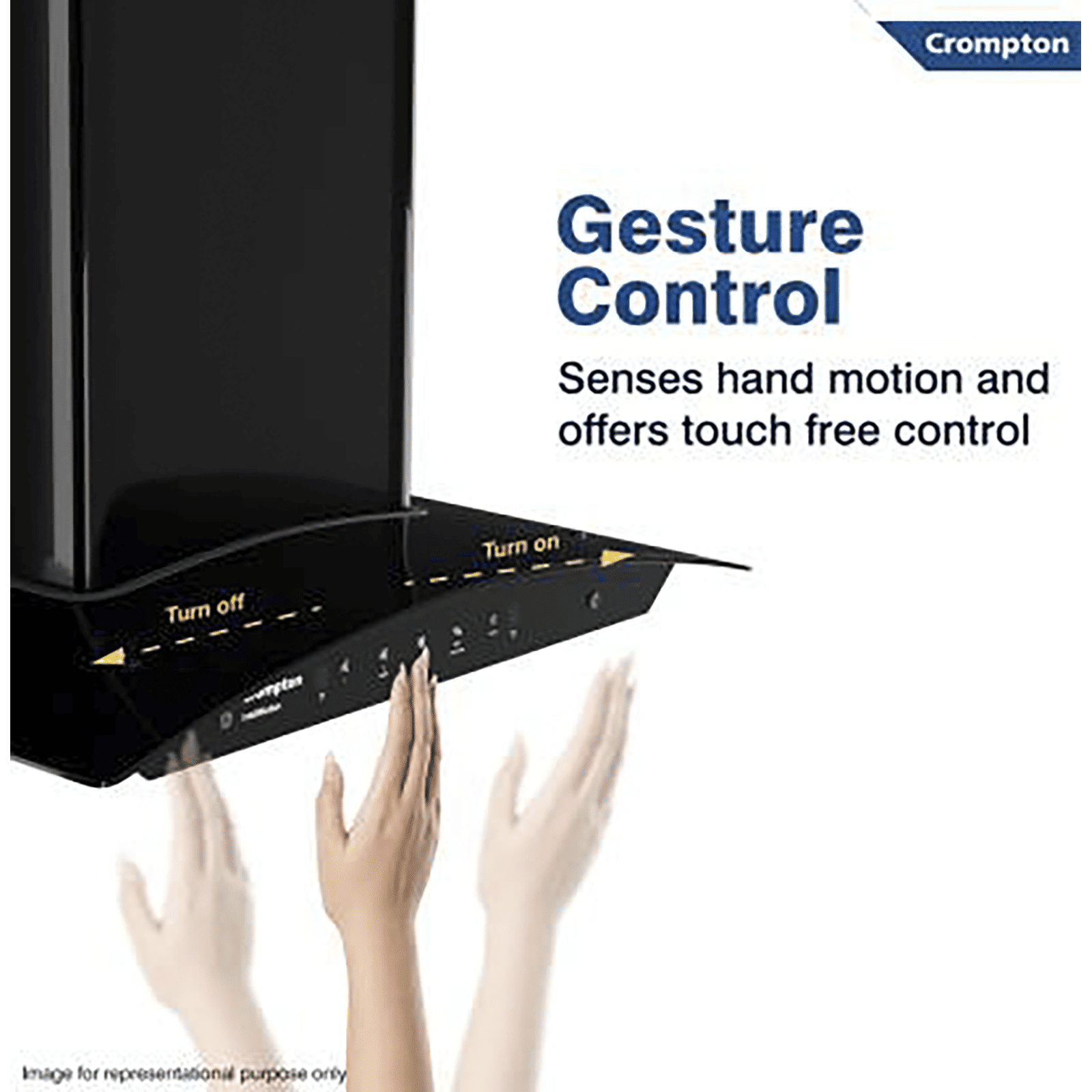 Crompton IntelliMotion 60cm 990m3/hr Ducted Auto Clean Wall Mounted Chimney with Gesture Control (Midnight Black)_10