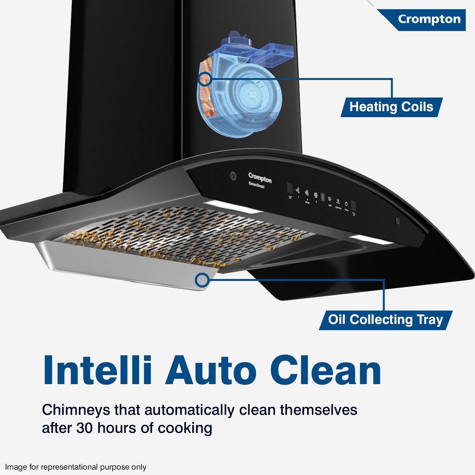Crompton SensoSmart 90cm 1360m3/hr Ducted Auto Clean Wall Mounted Chimney with Touch Control Panel (Midnight Black)_14