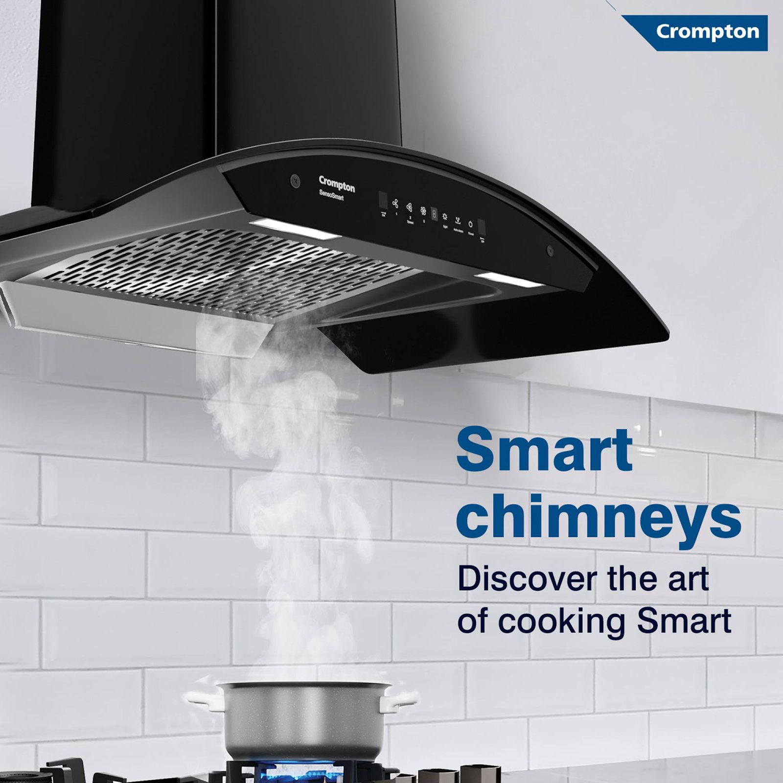 Crompton SensoSmart 90cm 1360m3/hr Ducted Auto Clean Wall Mounted Chimney with Touch Control Panel (Midnight Black)_17
