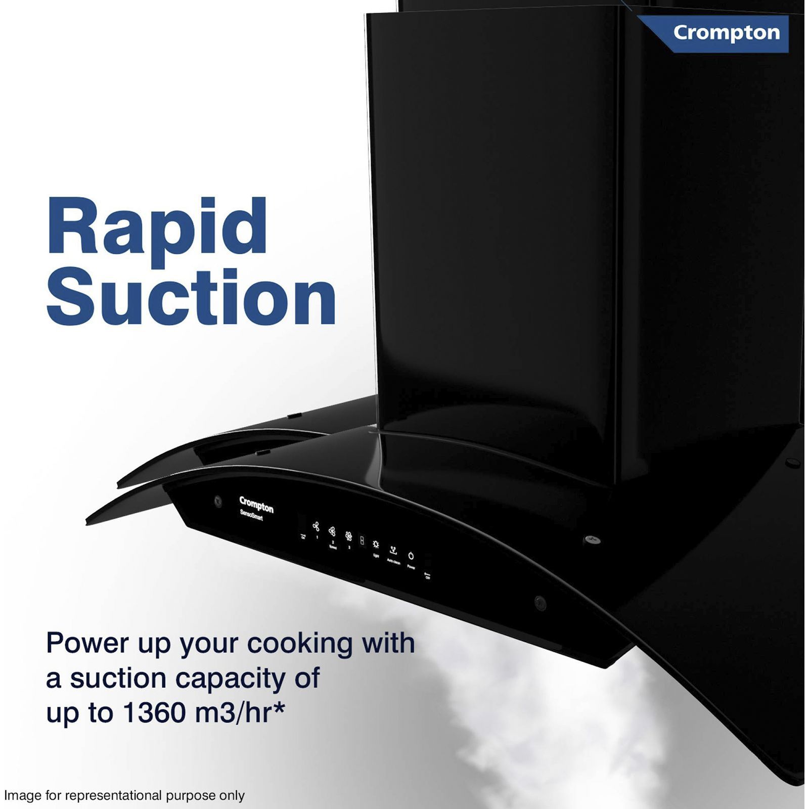 Crompton SensoSmart 90cm 1360m3/hr Ducted Auto Clean Wall Mounted Chimney with Touch Control Panel (Midnight Black)_7