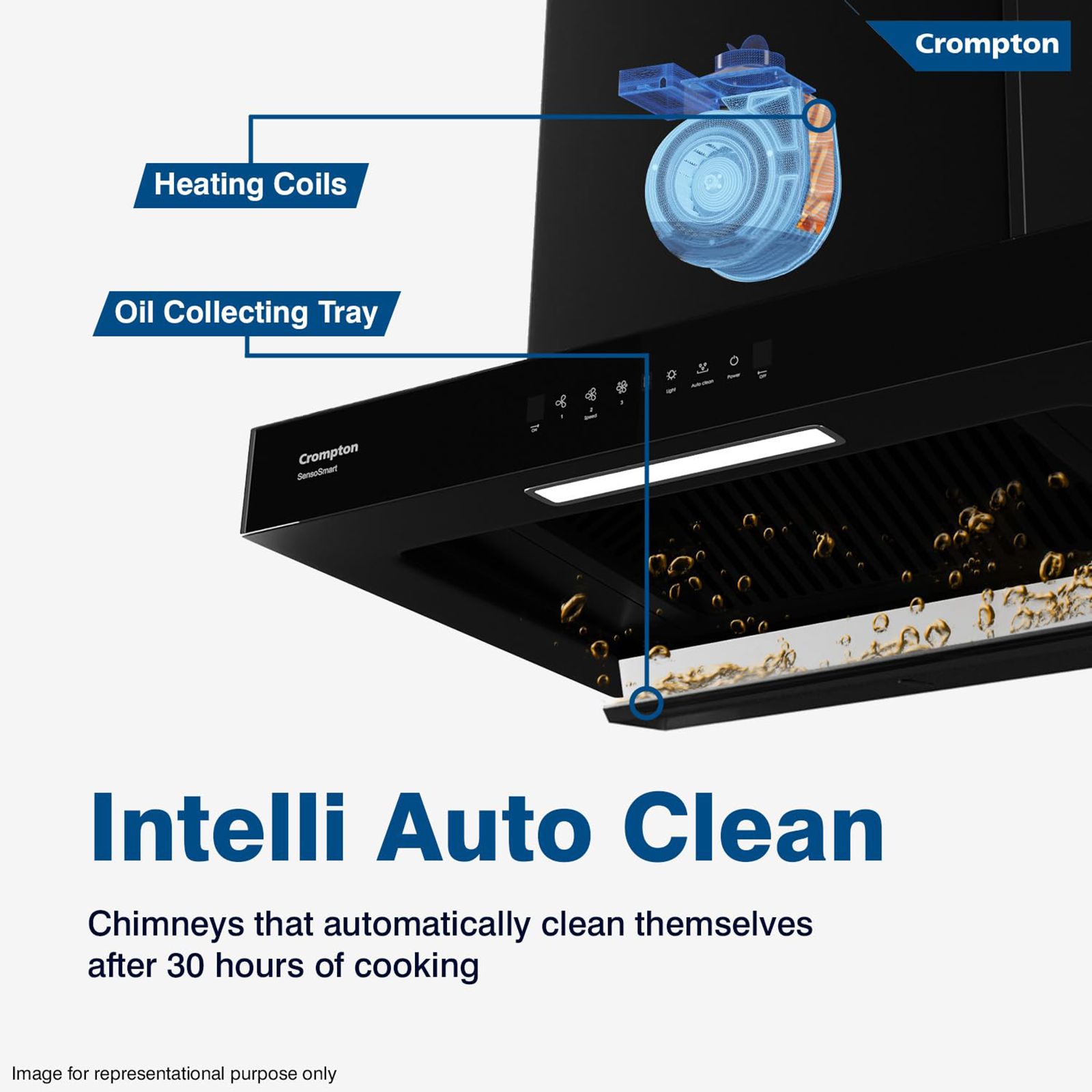 Crompton SensoSmart 60cm 1620m3/hr Ducted Auto Clean Wall Mounted Chimney with Touch Control Panel (Midnight Black) Crompton SensoSmart 60cm 1620m3/hr Ducted Auto Clean Wall Mounted Chimney with Touch Control Panel (Midnight Black)_9