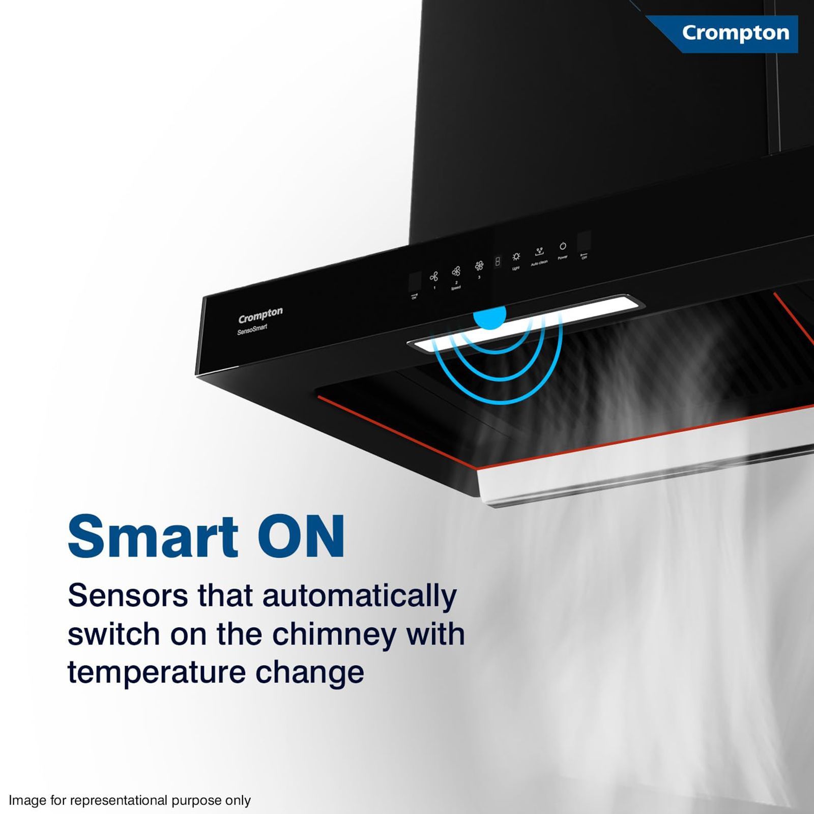 Crompton SensoSmart 60cm 1620m3/hr Ducted Auto Clean Wall Mounted Chimney with Touch Control Panel (Midnight Black) Crompton SensoSmart 60cm 1620m3/hr Ducted Auto Clean Wall Mounted Chimney with Touch Control Panel (Midnight Black)_10