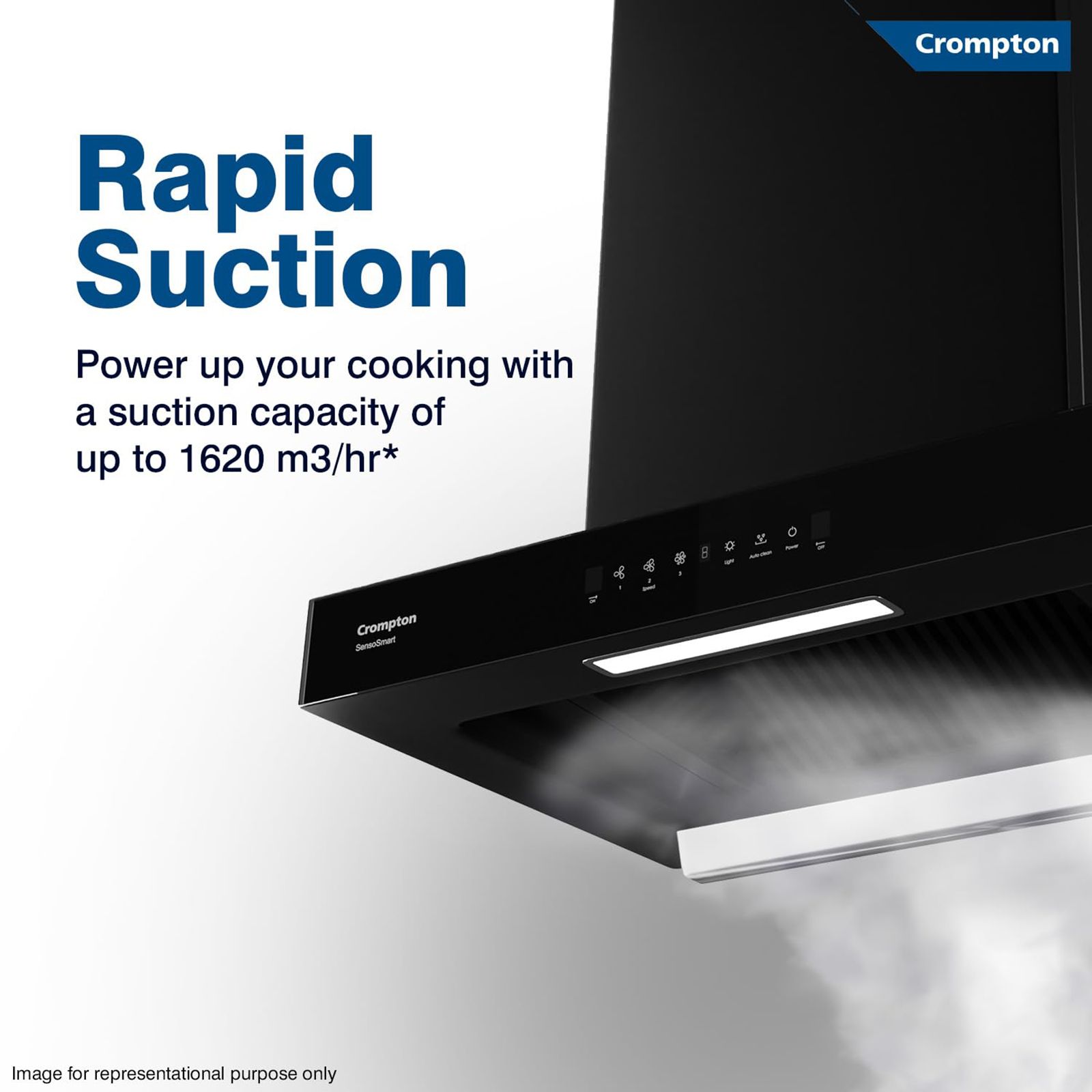 Crompton SensoSmart 60cm 1620m3/hr Ducted Auto Clean Wall Mounted Chimney with Touch Control Panel (Midnight Black) Crompton SensoSmart 60cm 1620m3/hr Ducted Auto Clean Wall Mounted Chimney with Touch Control Panel (Midnight Black)_11