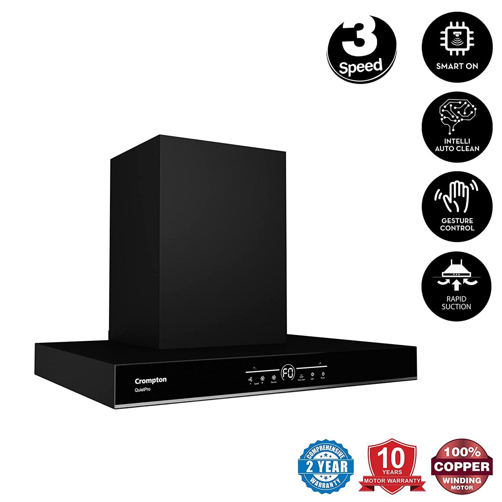 Crompton SensoSmart 60cm 1620m3/hr Ducted Auto Clean Wall Mounted Chimney with Touch Control Panel (Midnight Black) Crompton SensoSmart 60cm 1620m3/hr Ducted Auto Clean Wall Mounted Chimney with Touch Control Panel (Midnight Black)_13