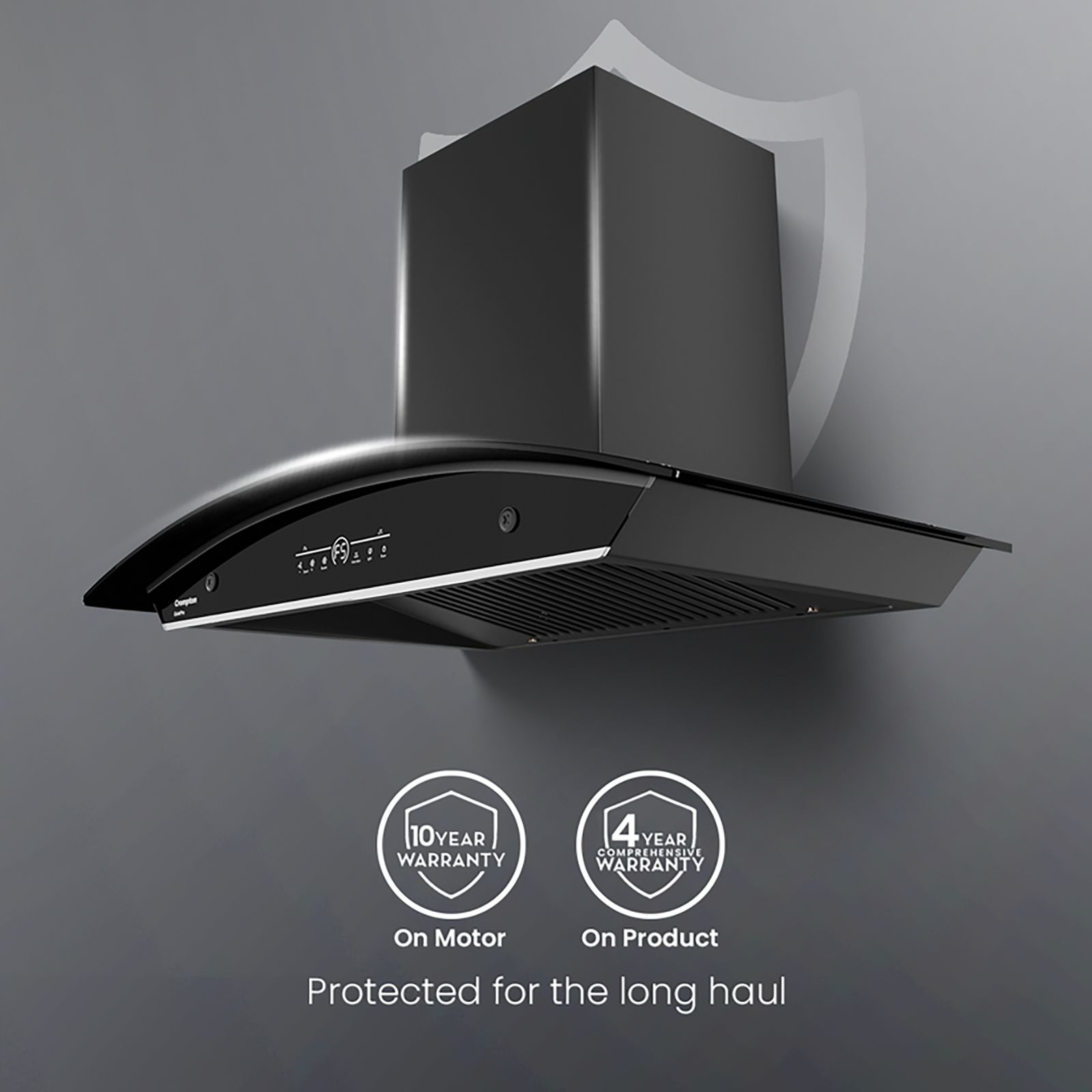 Crompton QuietPro 90cm 1420m3/hr Ductless Auto Clean Wall Mounted Chimney with Touch Control Panel (Midnight Black)_16