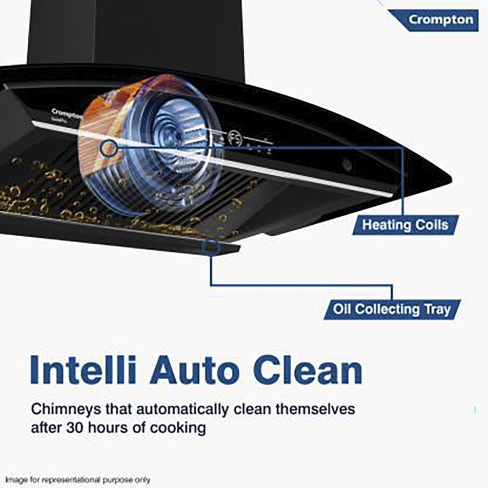 Crompton QuietPro 90cm 1420m3/hr Ductless Auto Clean Wall Mounted Chimney with Touch Control Panel (Midnight Black)_17