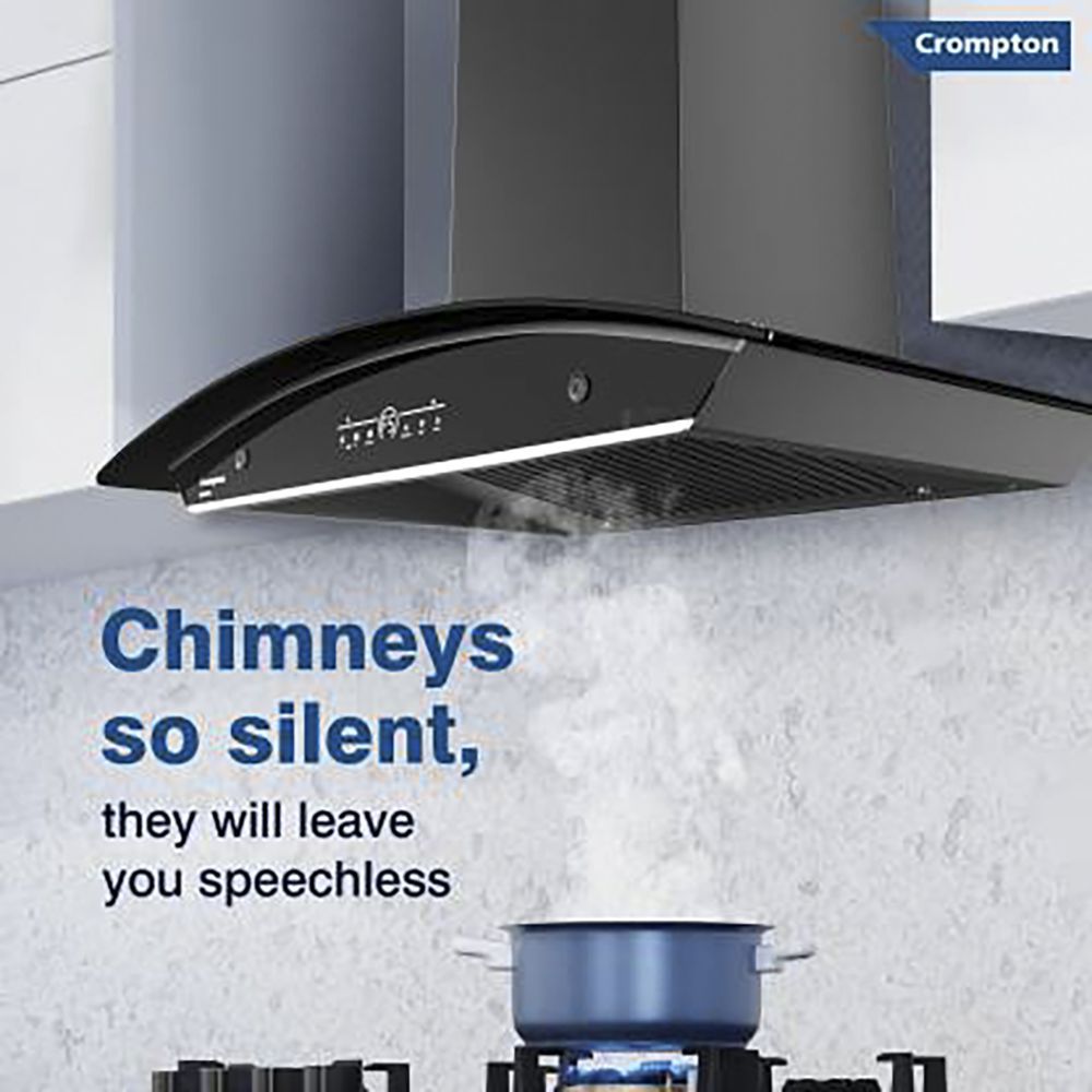Crompton QuietPro 90cm 1420m3/hr Ductless Auto Clean Wall Mounted Chimney with Touch Control Panel (Midnight Black)_18