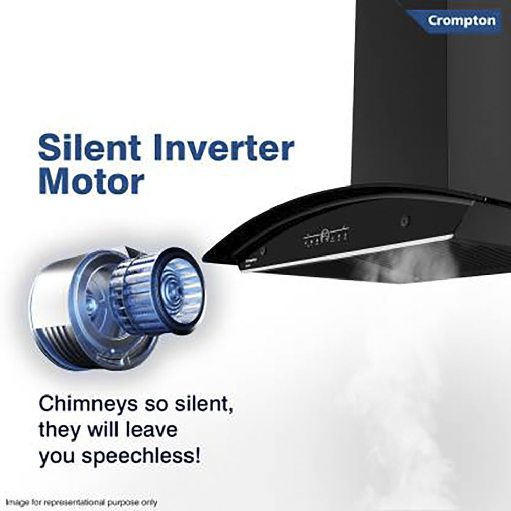 Crompton QuietPro 90cm 1420m3/hr Ductless Auto Clean Wall Mounted Chimney with Touch Control Panel (Midnight Black)_8