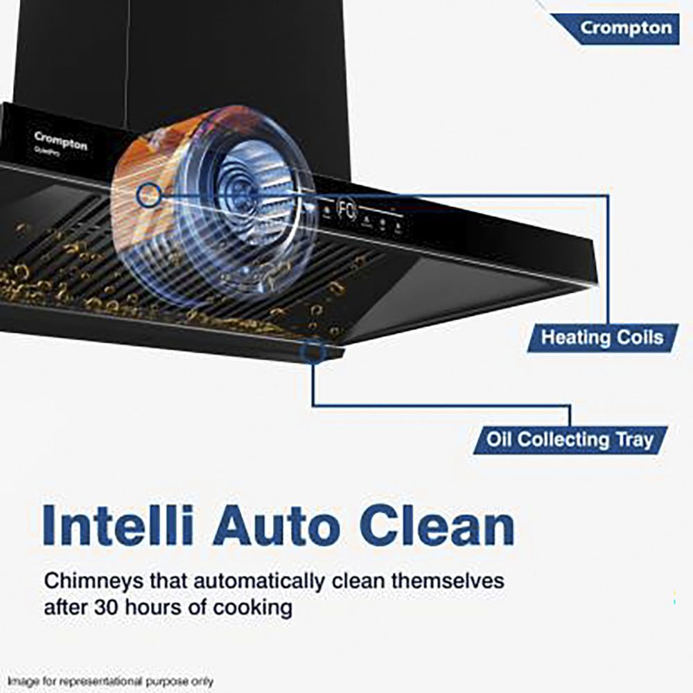 Crompton QuietPro 75cm 1390m3/hr Ducted Auto Clean Wall Mounted Chimney with Touch Control Panel (Midnight Black)_9