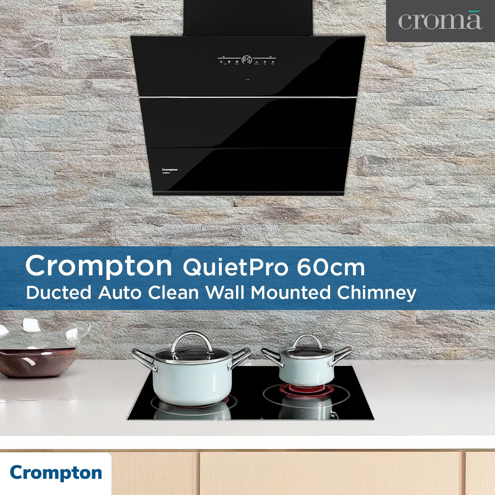 Crompton QuietPro 60cm 1780m3/hr Ductless Auto Clean Wall Mounted Chimney with Touch Control Panel (Midnight Black)_11