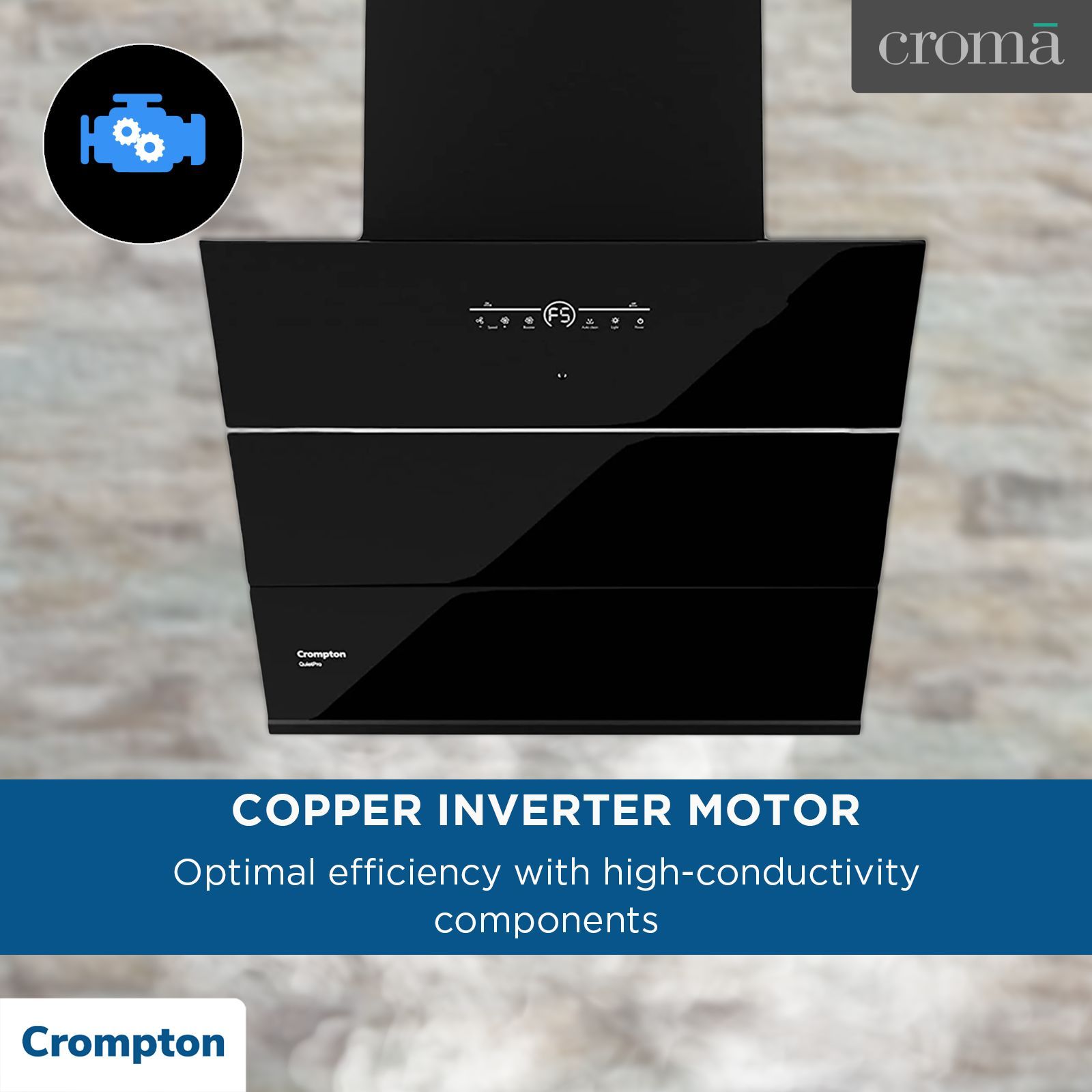 Crompton QuietPro 60cm 1780m3/hr Ductless Auto Clean Wall Mounted Chimney with Touch Control Panel (Midnight Black)_17