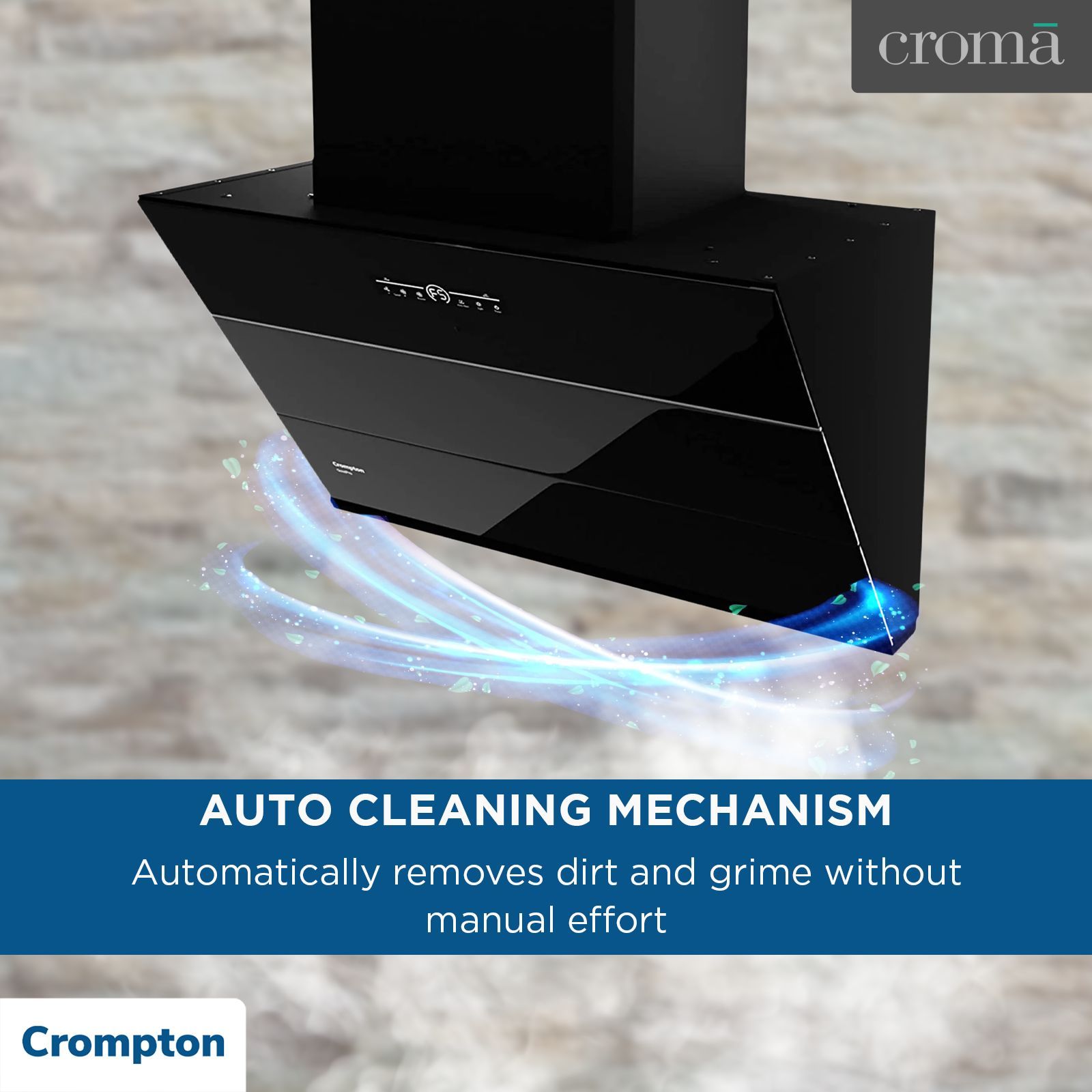 Crompton QuietPro 60cm 1780m3/hr Ductless Auto Clean Wall Mounted Chimney with Touch Control Panel (Midnight Black)_19
