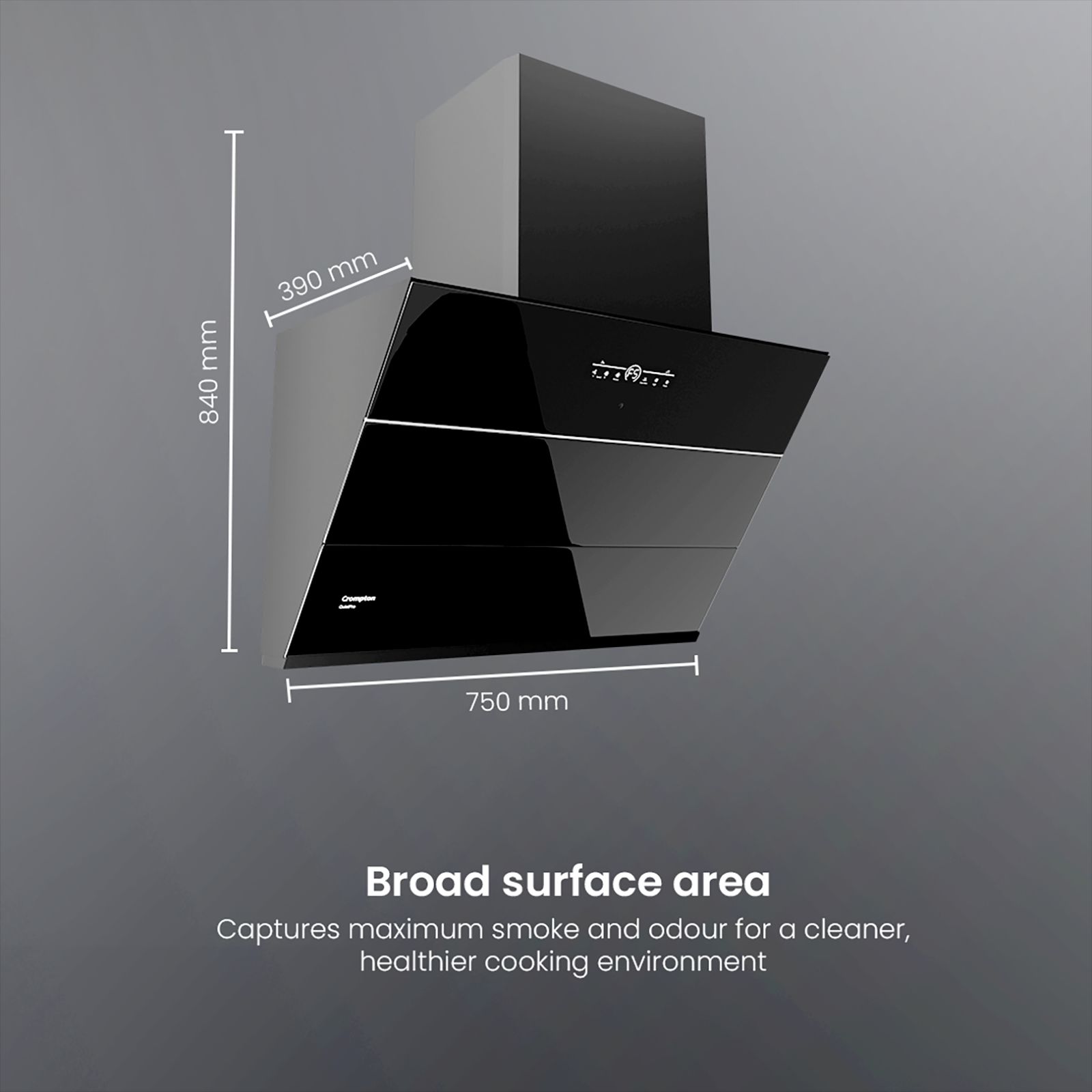 Crompton QuietPro 75cm 1660m3/hr Ductless Auto Clean Wall Mounted Chimney with Touch Control Panel (Midnight Black)_14