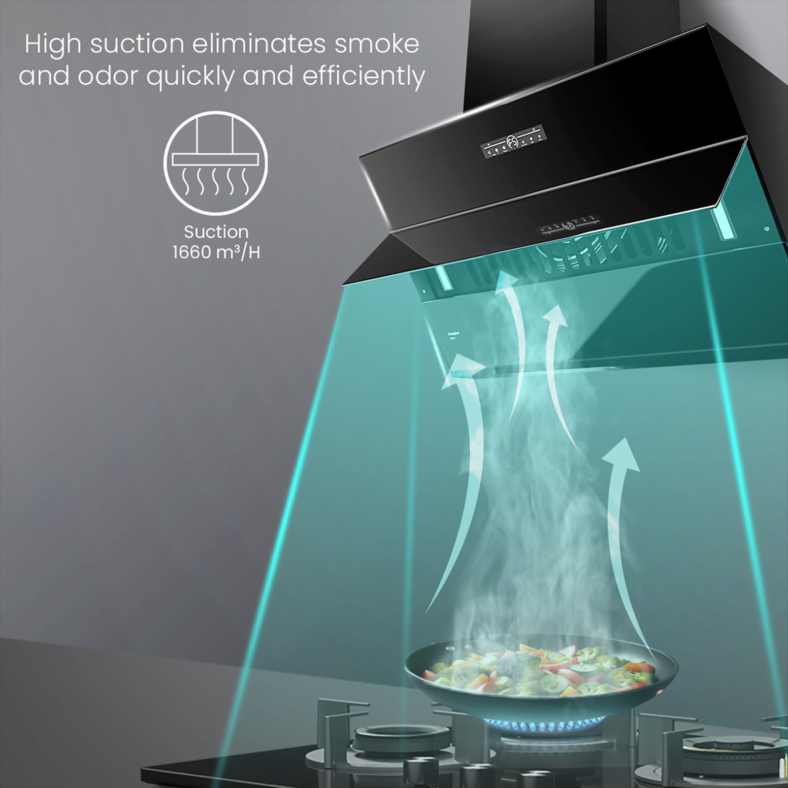 Crompton QuietPro 75cm 1660m3/hr Ductless Auto Clean Wall Mounted Chimney with Touch Control Panel (Midnight Black)_15