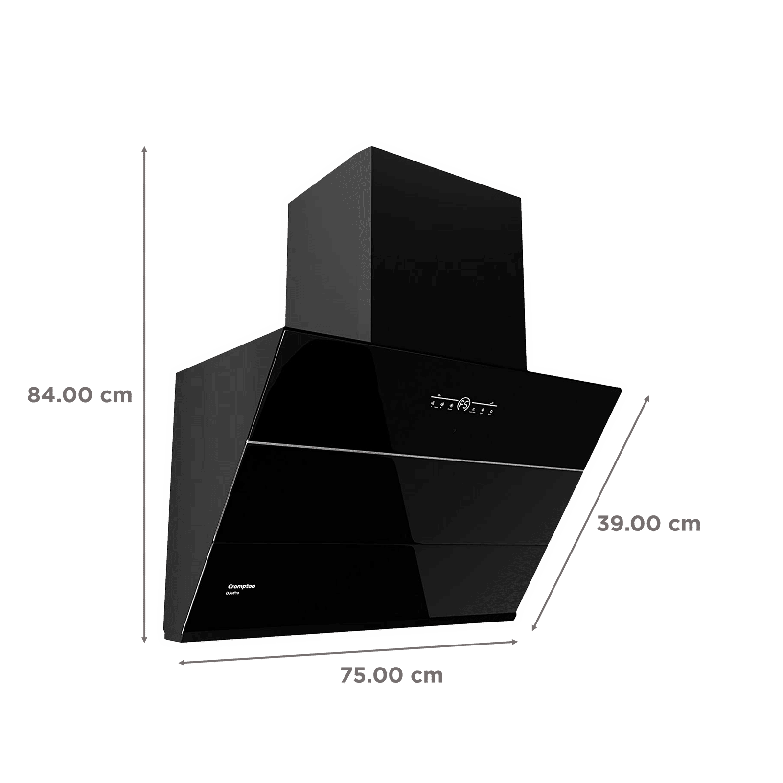 Crompton QuietPro 75cm 1660m3/hr Ductless Auto Clean Wall Mounted Chimney with Touch Control Panel (Midnight Black)_2