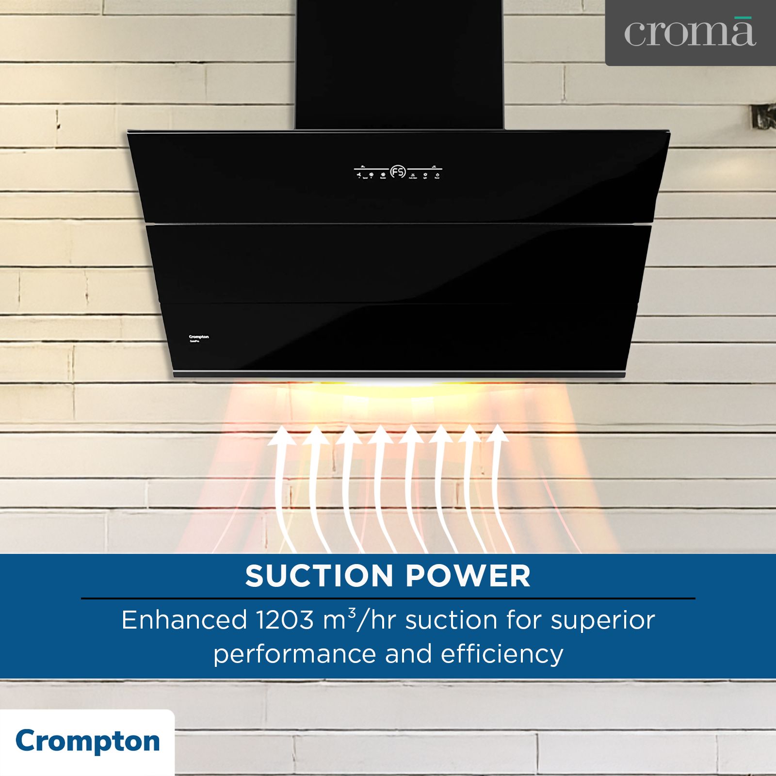 Crompton QuietPro 90cm 1420m3/hr Ductless Auto Clean Wall Mounted Chimney with Touch Control Panel (Midnight Black) Crompton QuietPro 90cm 1420m3/hr Ductless Auto Clean Wall Mounted Chimney with Touch Control Panel (Midnight Black)_9