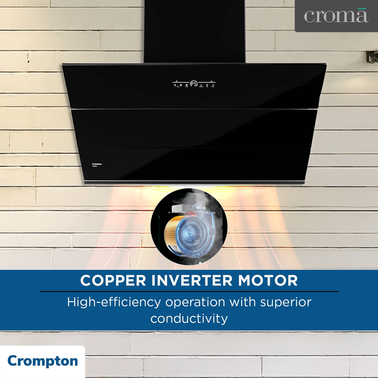Crompton QuietPro 90cm 1420m3/hr Ductless Auto Clean Wall Mounted Chimney with Touch Control Panel (Midnight Black) Crompton QuietPro 90cm 1420m3/hr Ductless Auto Clean Wall Mounted Chimney with Touch Control Panel (Midnight Black)_10
