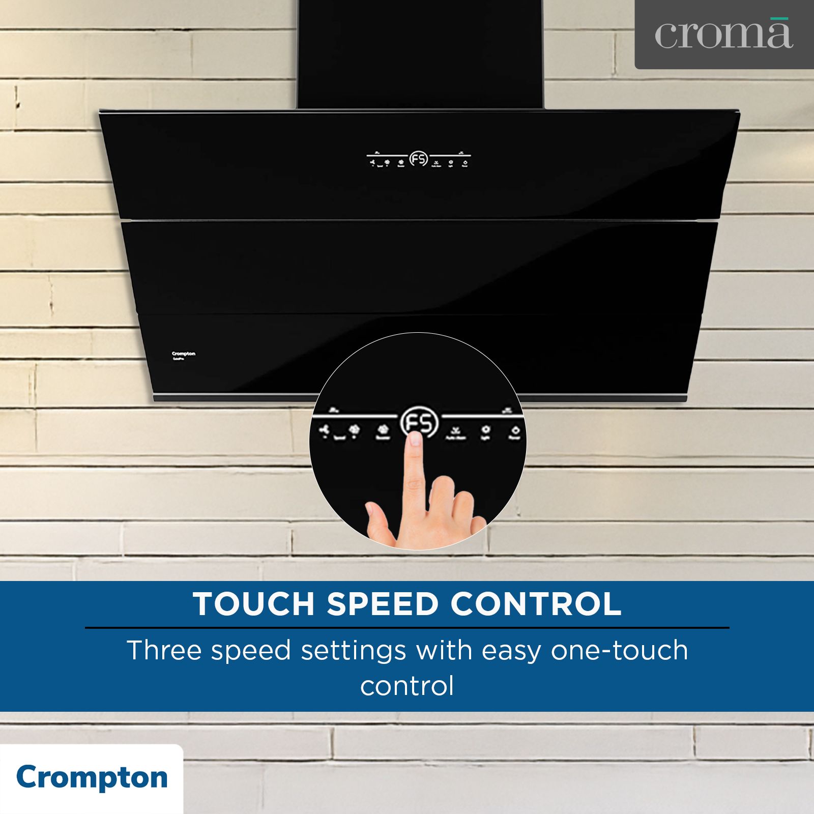 Crompton QuietPro 90cm 1420m3/hr Ductless Auto Clean Wall Mounted Chimney with Touch Control Panel (Midnight Black) Crompton QuietPro 90cm 1420m3/hr Ductless Auto Clean Wall Mounted Chimney with Touch Control Panel (Midnight Black)_11