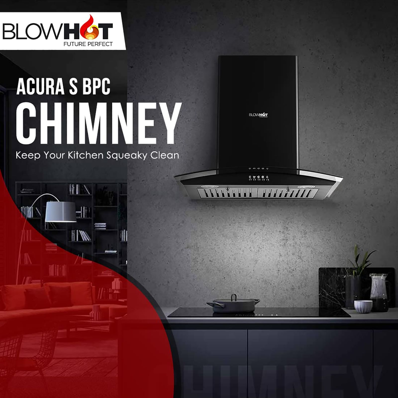 BLOWHOT Acura S BPC 60cm 1100m3/hr Ducted Auto Clean Wall Mounted Chimney with Motion Sensor (Black)_7