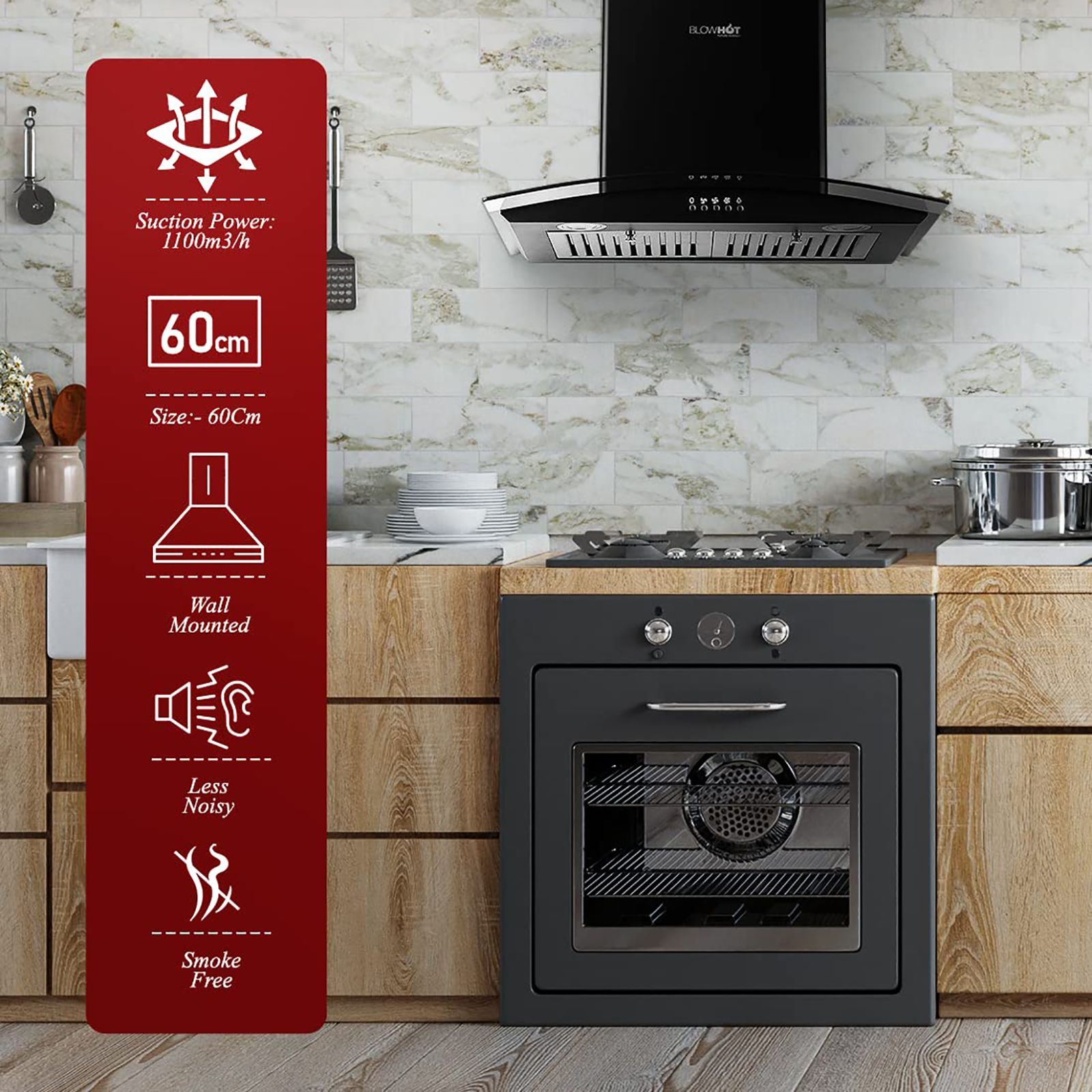 BLOWHOT Acura S BPC 60cm 1100m3/hr Ducted Auto Clean Wall Mounted Chimney with Motion Sensor (Black)_9