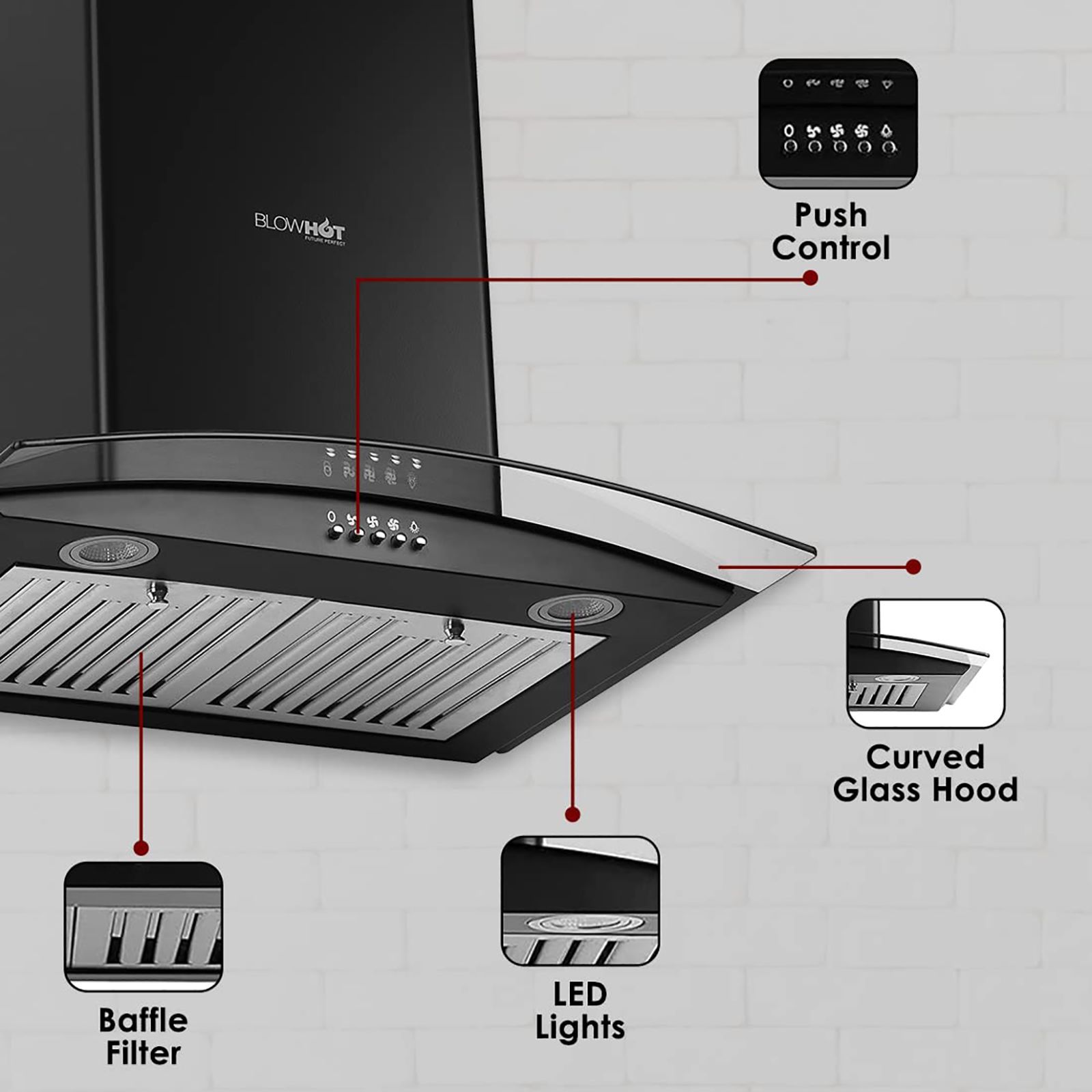 BLOWHOT Acura S BPC 60cm 1100m3/hr Ducted Auto Clean Wall Mounted Chimney with Motion Sensor (Black)_10