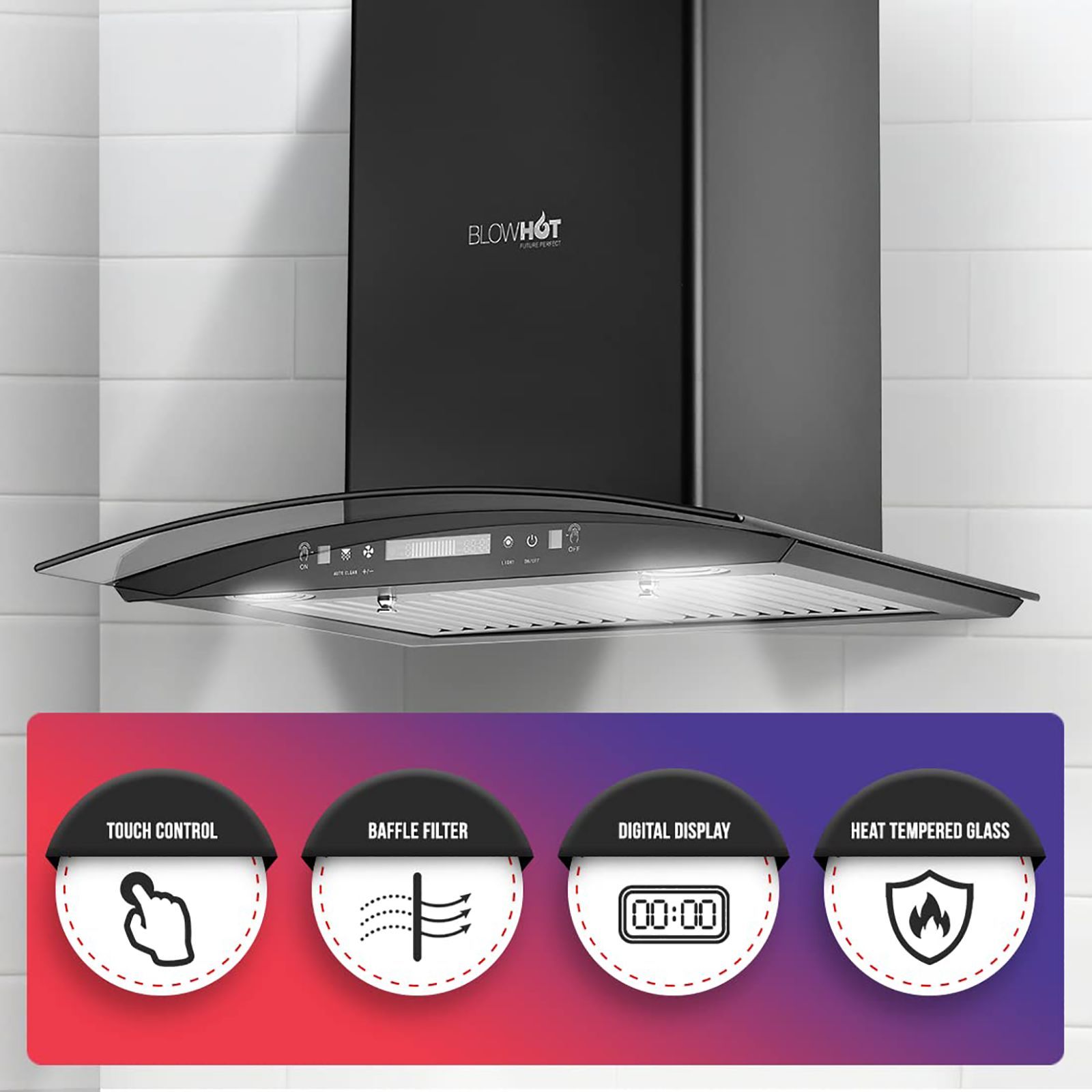 BLOWHOT Acura S BAC MS 60cm 1200m3/hr Ducted Auto Clean Wall Mounted Chimney with Motion Sensor (Black)_7