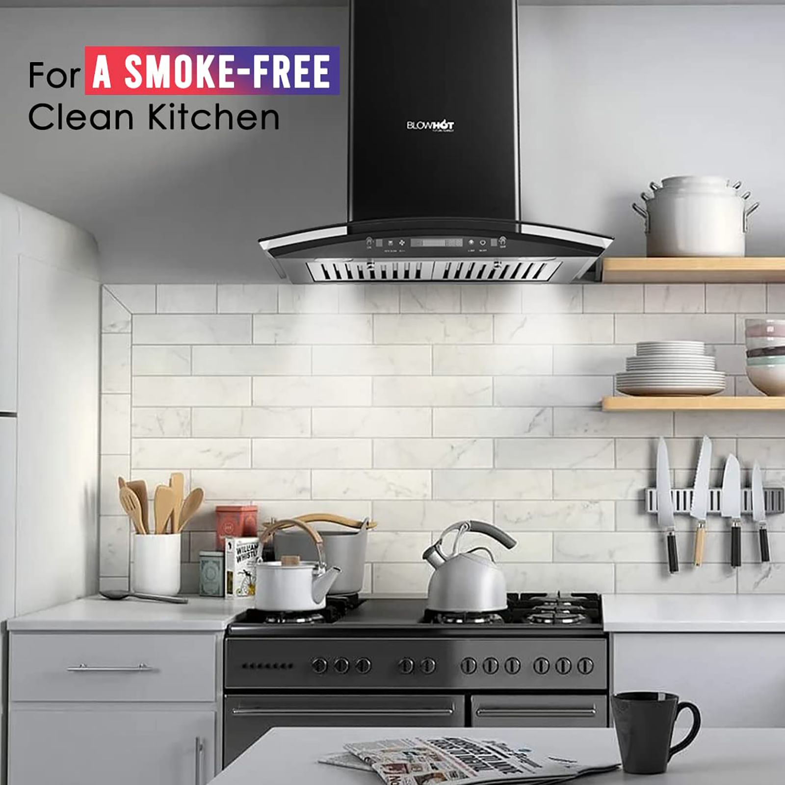 BLOWHOT Acura S BAC MS 60cm 1200m3/hr Ducted Auto Clean Wall Mounted Chimney with Motion Sensor (Black)_8