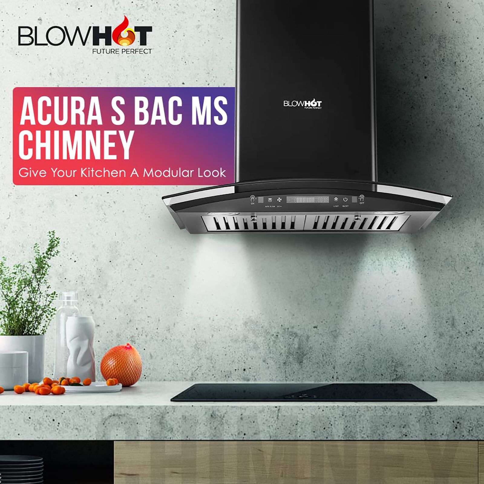 BLOWHOT Acura S BAC MS 60cm 1200m3/hr Ducted Auto Clean Wall Mounted Chimney with Motion Sensor (Black)_6