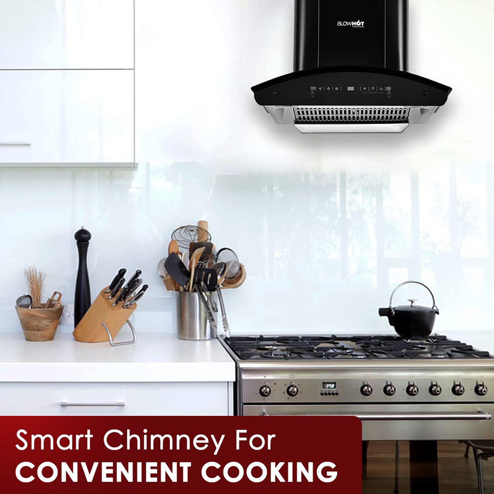 BLOWHOT Evana S BAC MS 60cm 1200m3/hr Ducted Auto Clean Wall Mounted Chimney with Motion Sensor (Black)_10