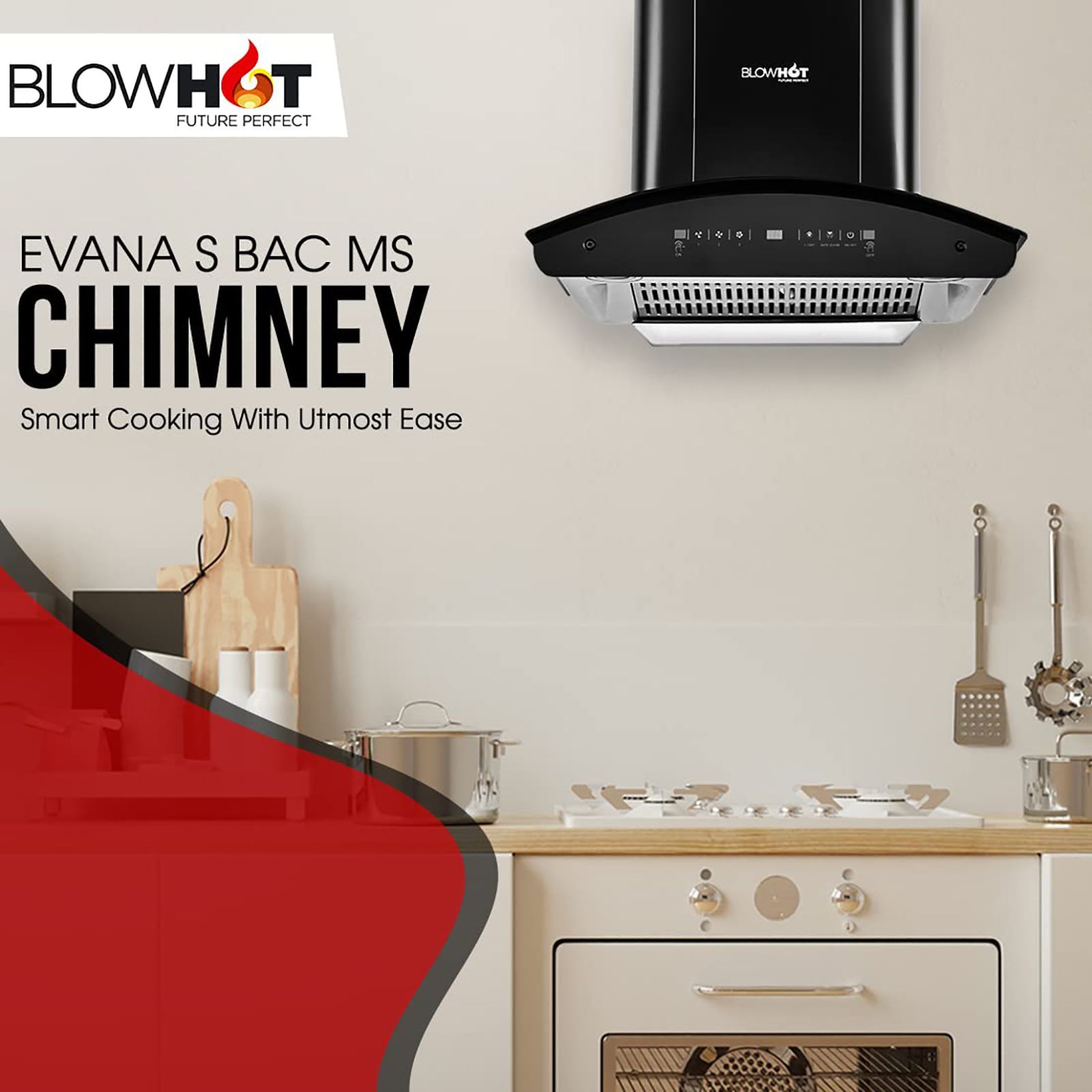 BLOWHOT Evana S BAC MS 60cm 1200m3/hr Ducted Auto Clean Wall Mounted Chimney with Motion Sensor (Black)_5