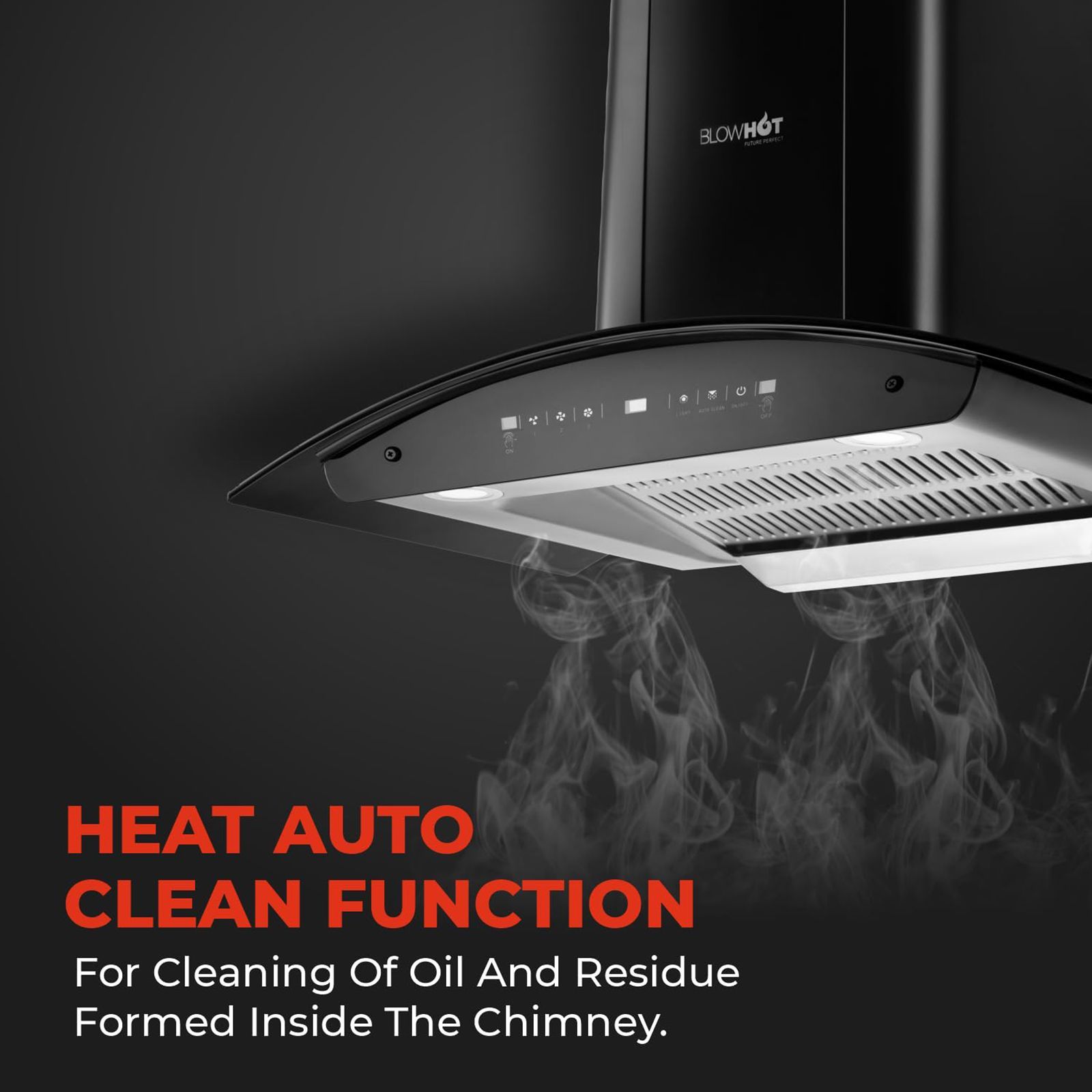 BLOWHOT Evana L BAC MS 90cm 1200m3/hr Ducted Auto Clean Wall Mounted Chimney with Motion Sensor (Matt Black)_15