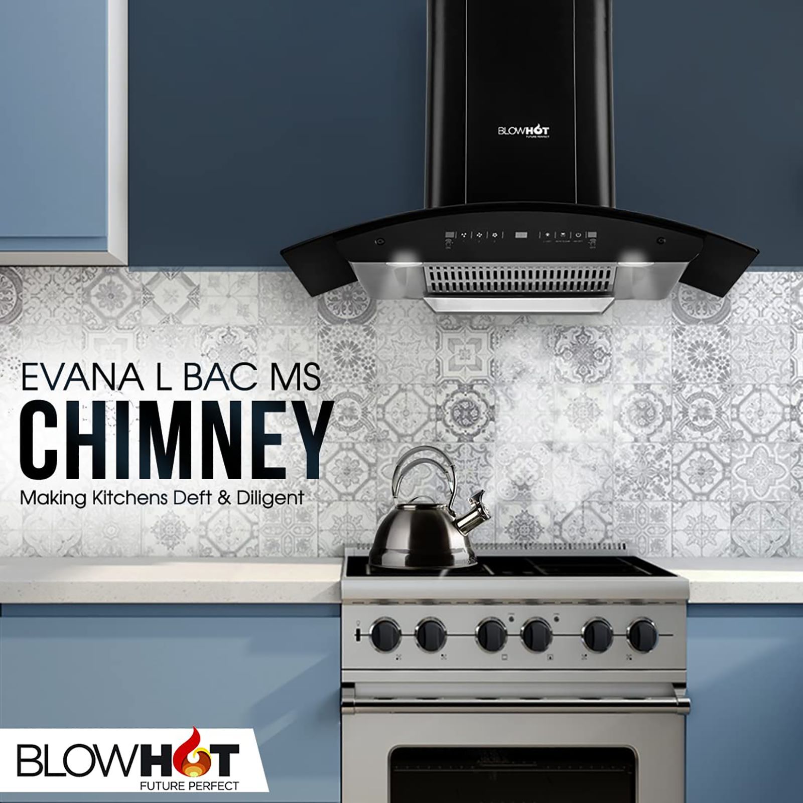 BLOWHOT Evana L BAC MS 90cm 1200m3/hr Ducted Auto Clean Wall Mounted Chimney with Motion Sensor (Matt Black)_5